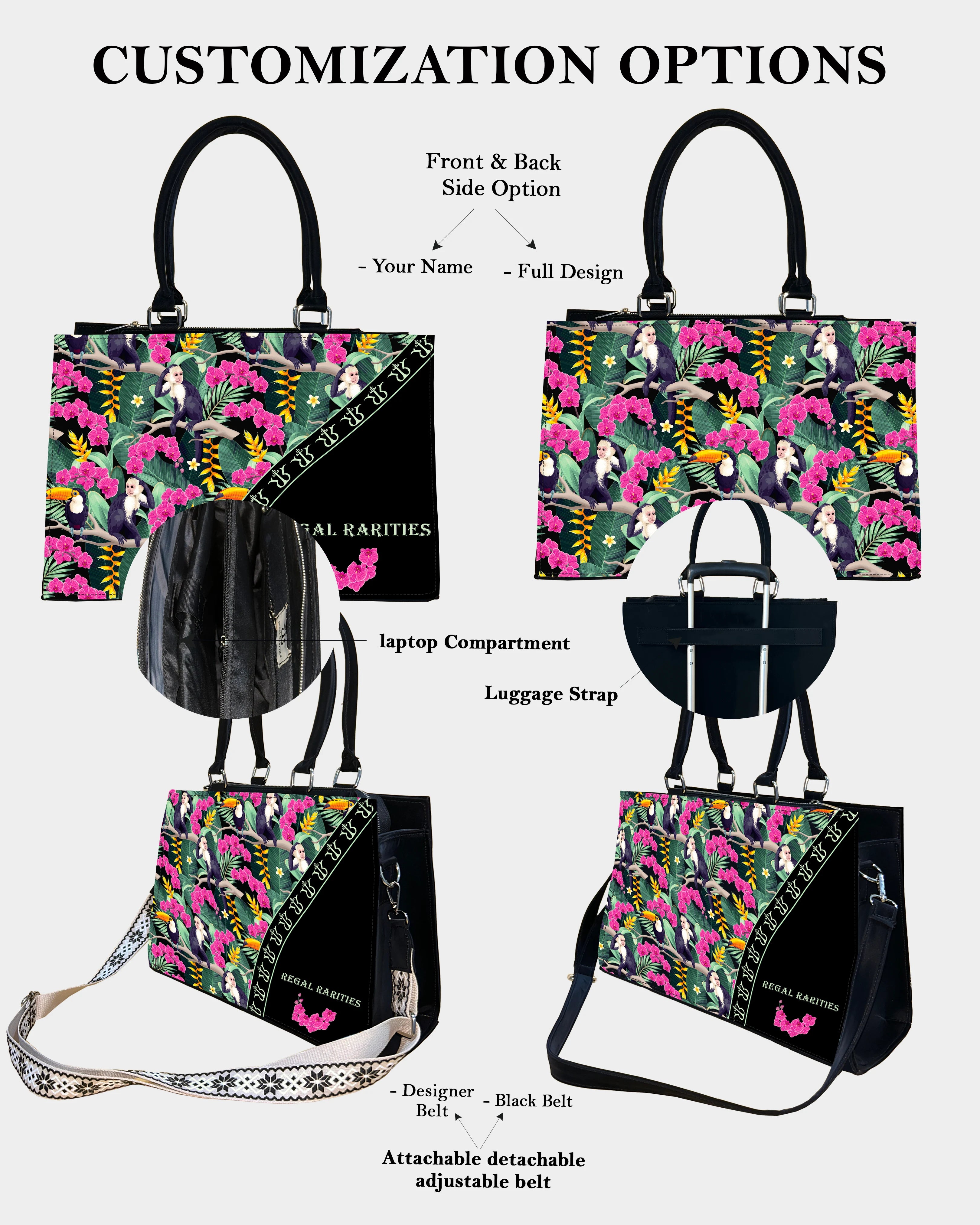 Pink Flower Monkey Customized Crossbody Sling Bag– Tropical & Fun Gift Idea