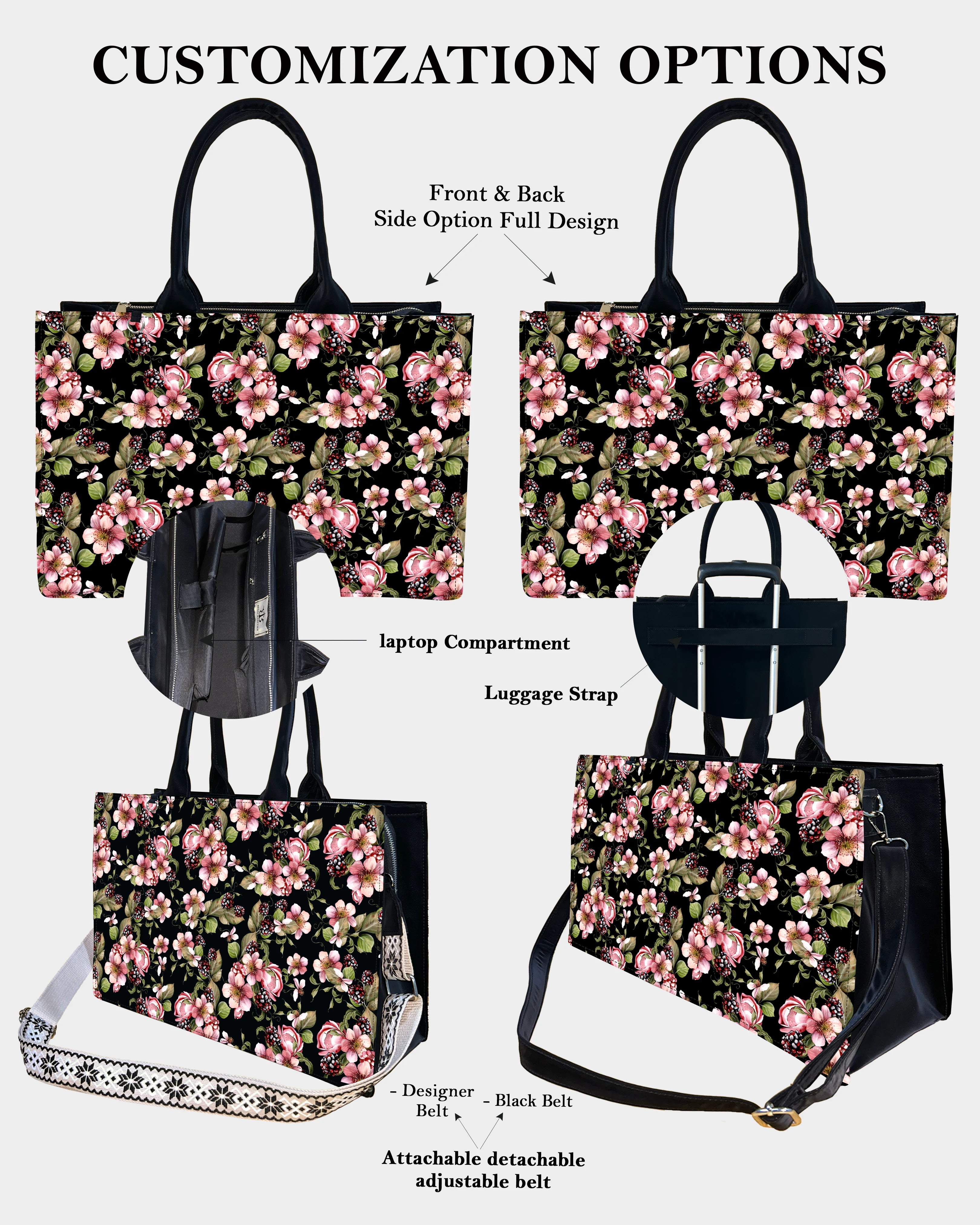 Twilight Blackberry Blossom Designer Tote Bag – Bold, Botanical & Bespoke