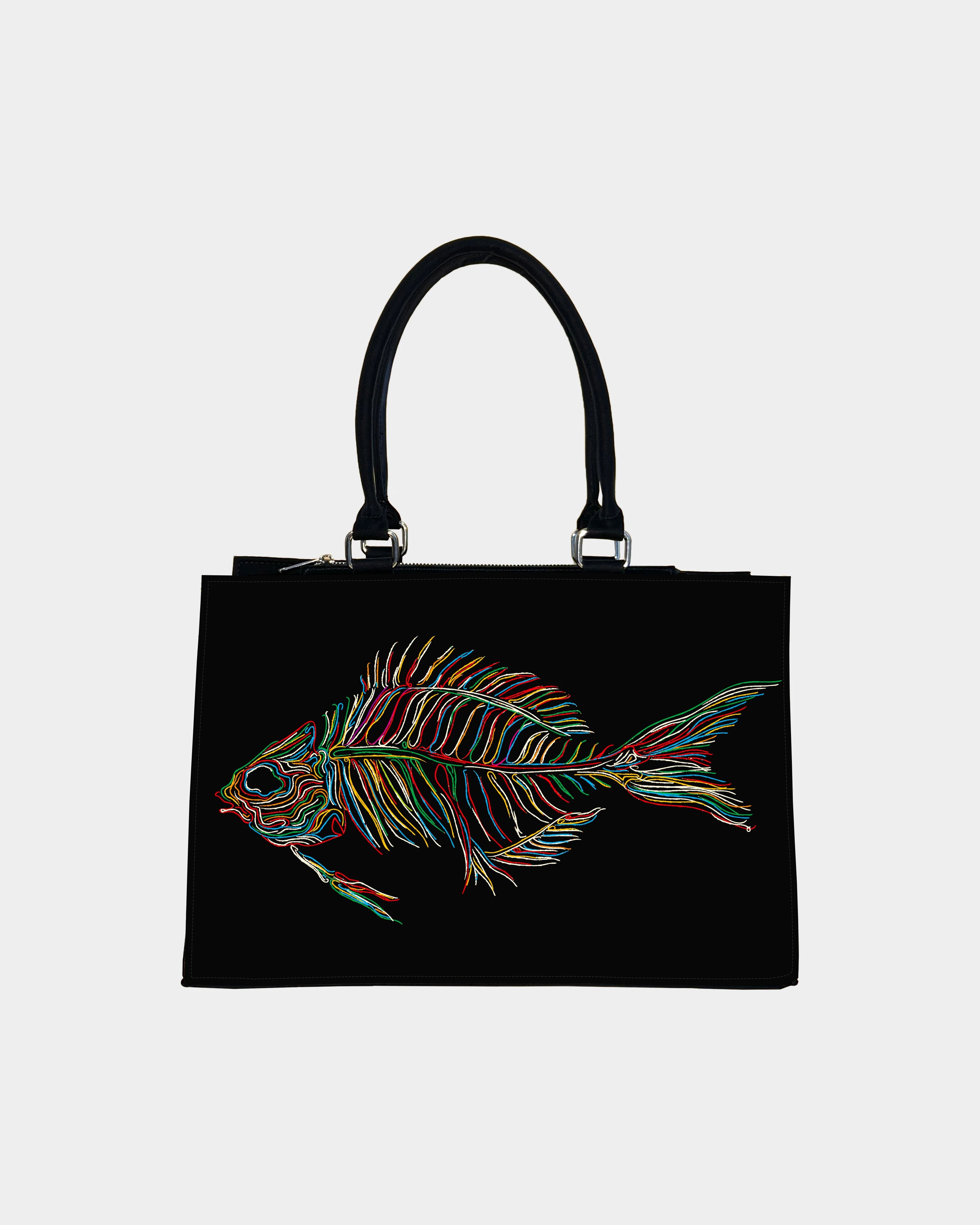 Colorful Fish Skeleton Designer Crossbody Sling Bag – Artistic & Edgy Design