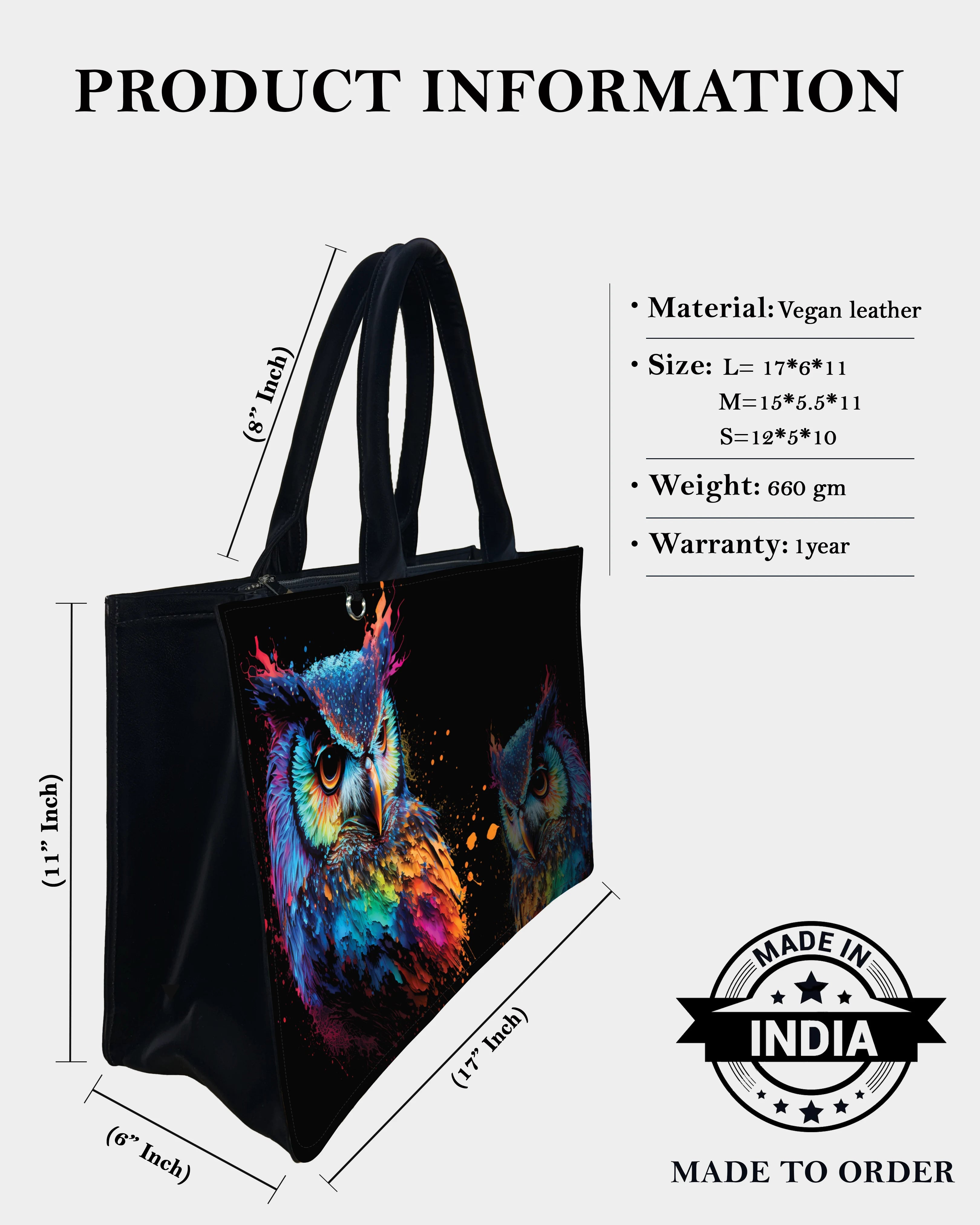 Neon Owl Art Designer Tote Bag – Regal & Radiant