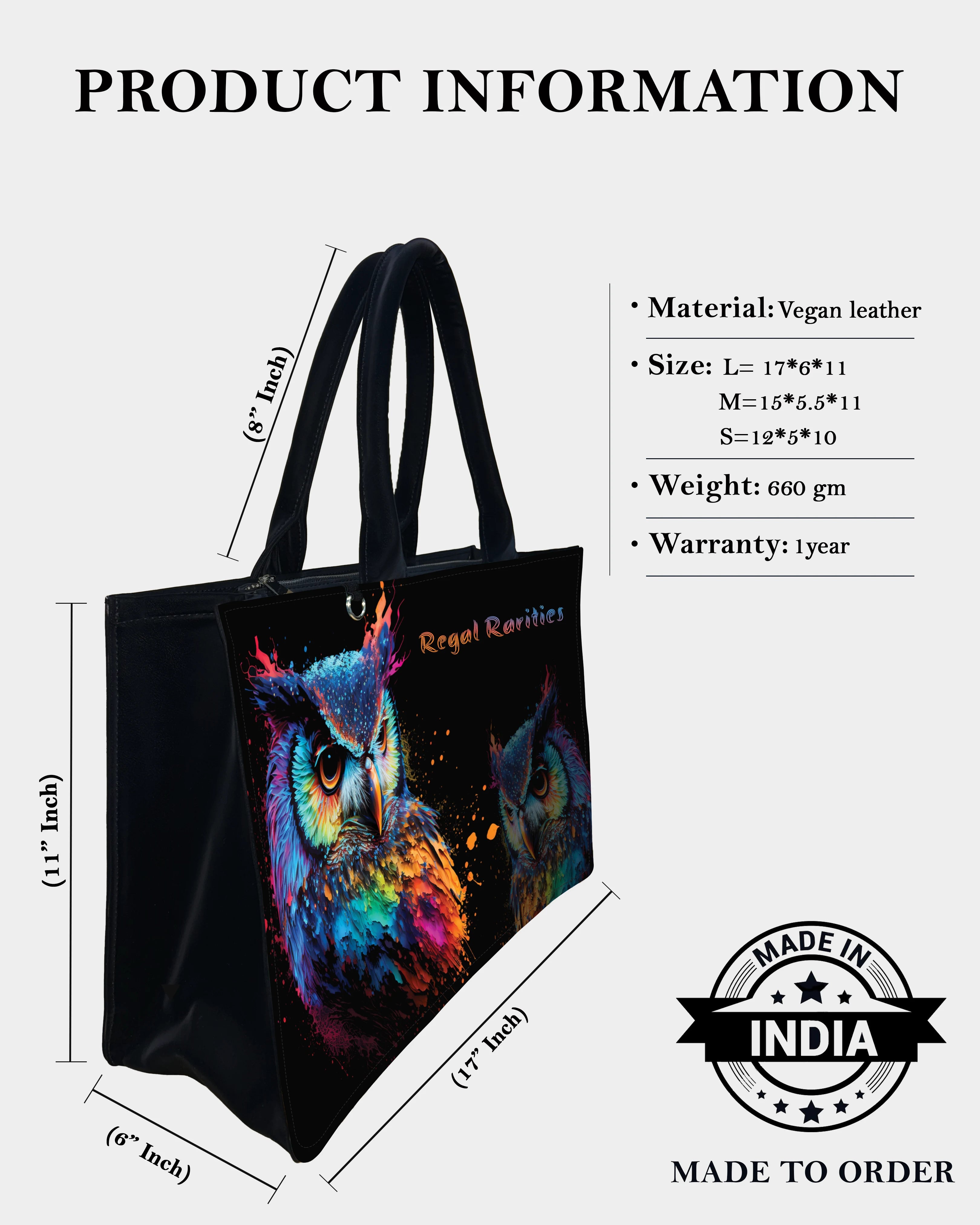 Neon Owl Art Customized Tote Bag – Regal & Radiant
