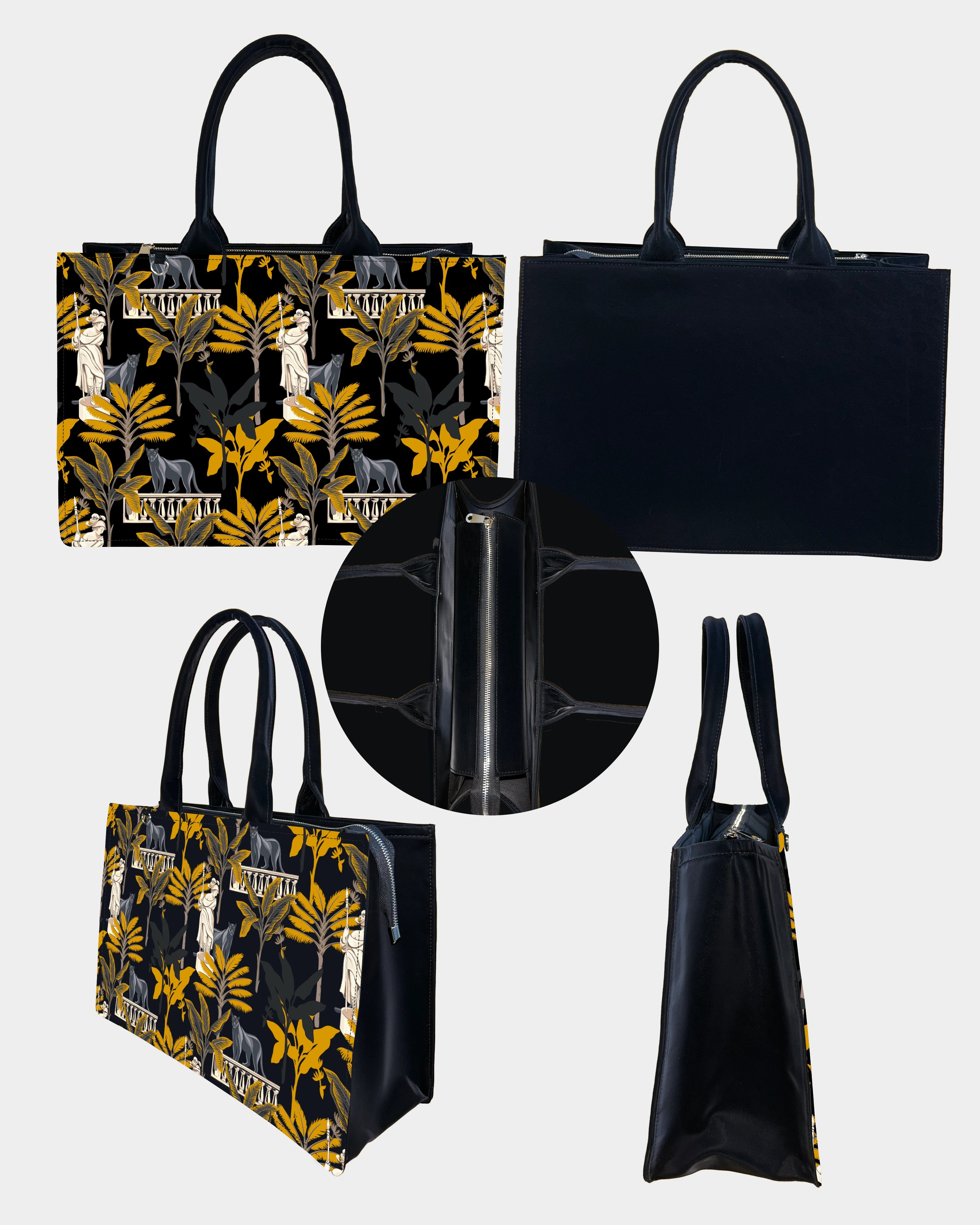 Black Panther & Palm Tree Designer Tote Bag-Sweet & Colorful Design