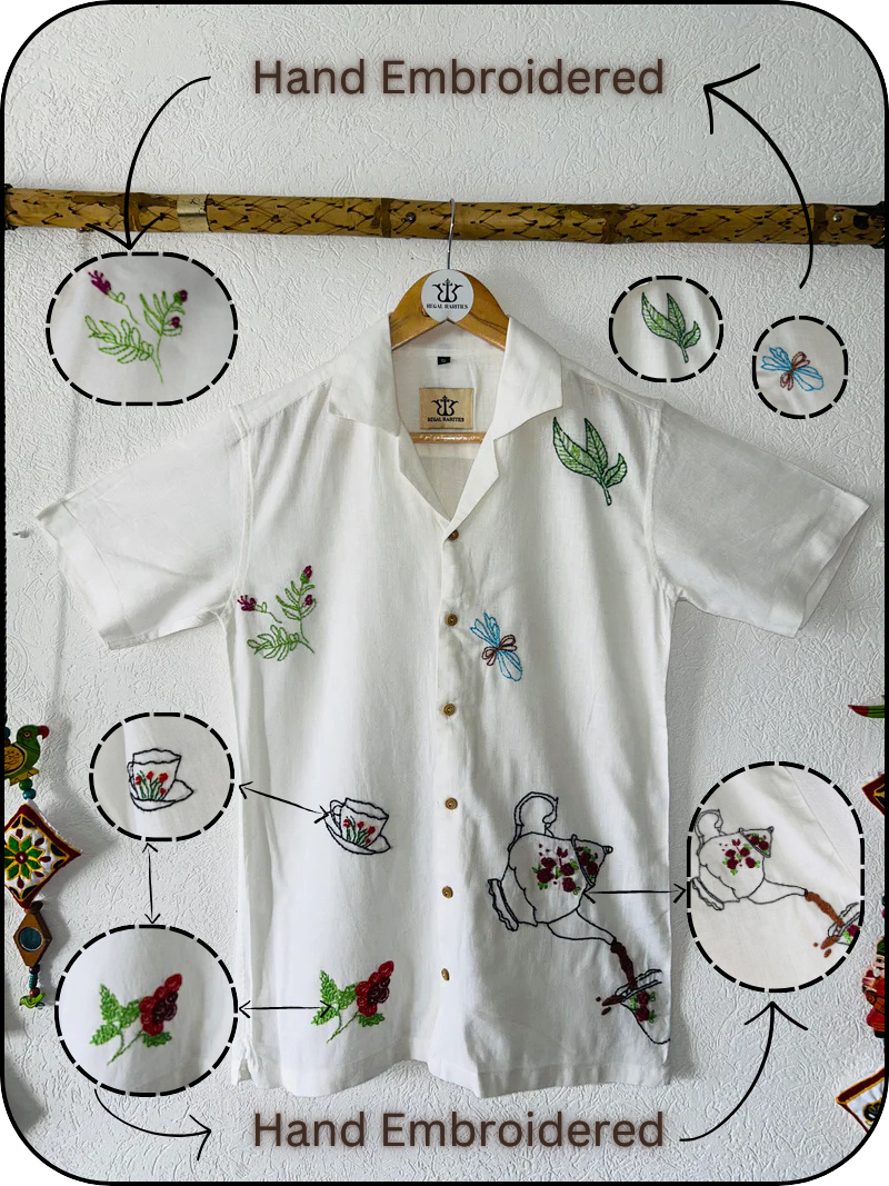 Hand Embroidered Shirt with Morning Nature Design