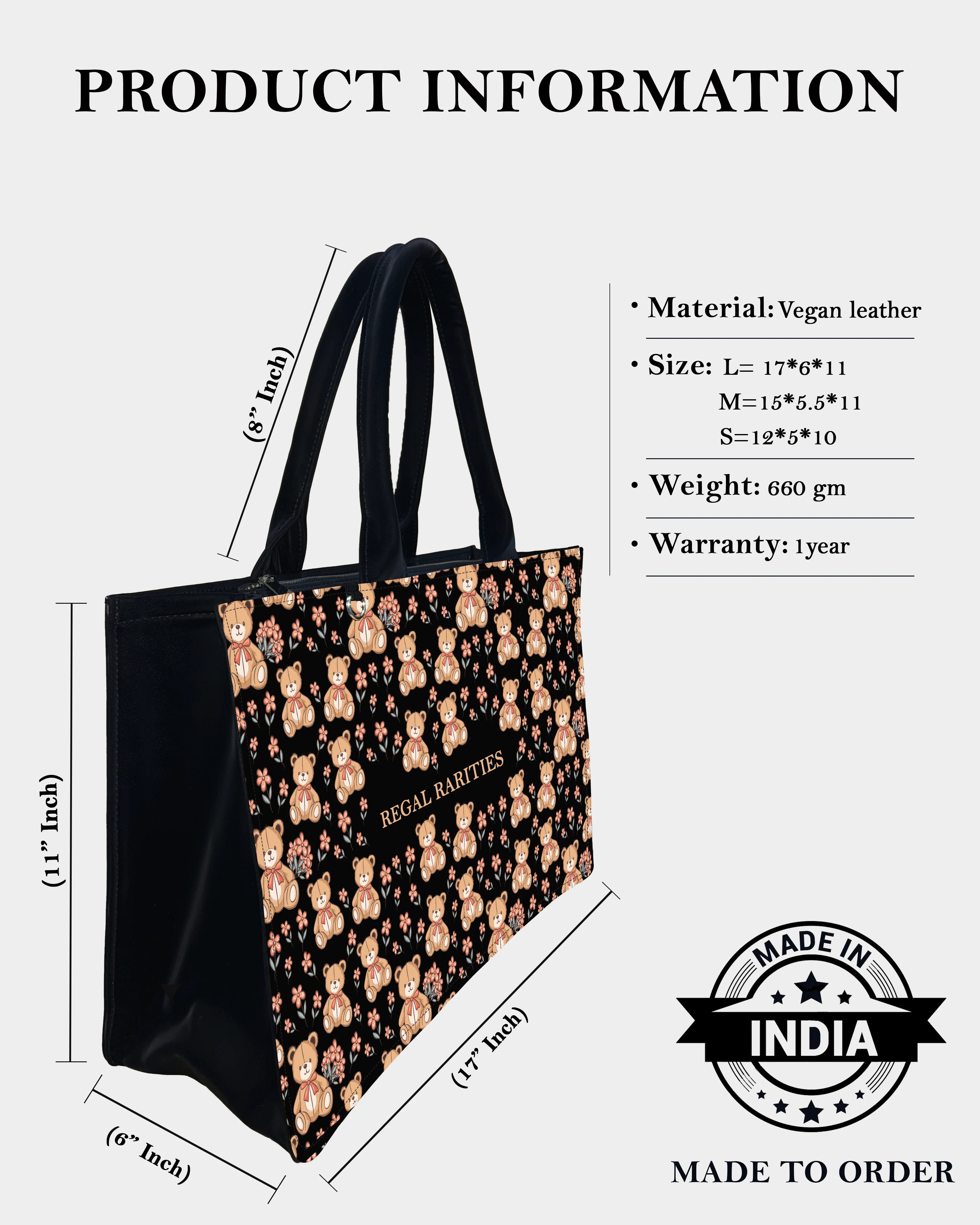 Cute Teddy Bear Customized Tote Bag – Floral & Girly Aesthetic