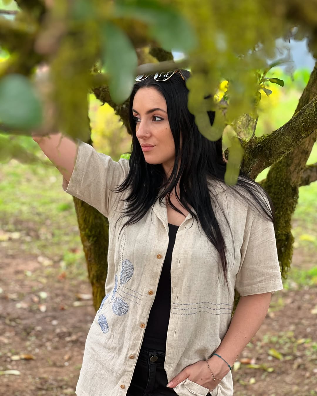Designer embroidered shirt with Leaf Design