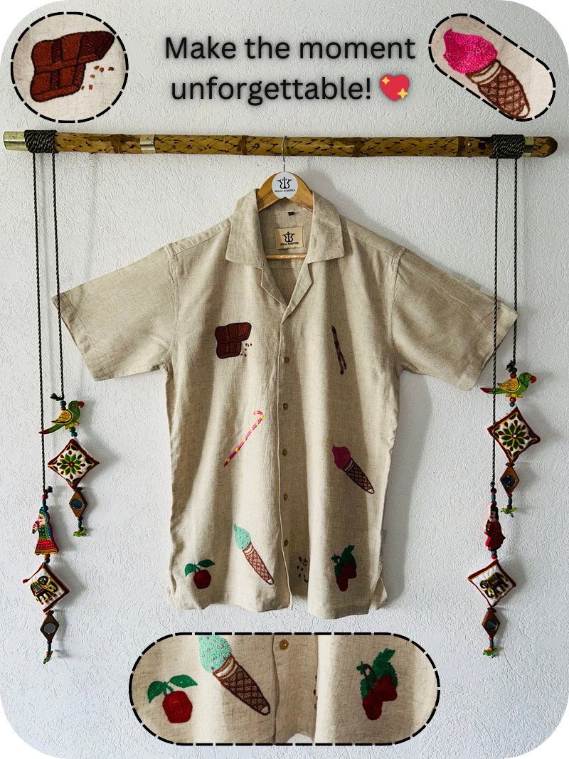 Hand Embroidered Shirt with Ice Cream Daydream Design