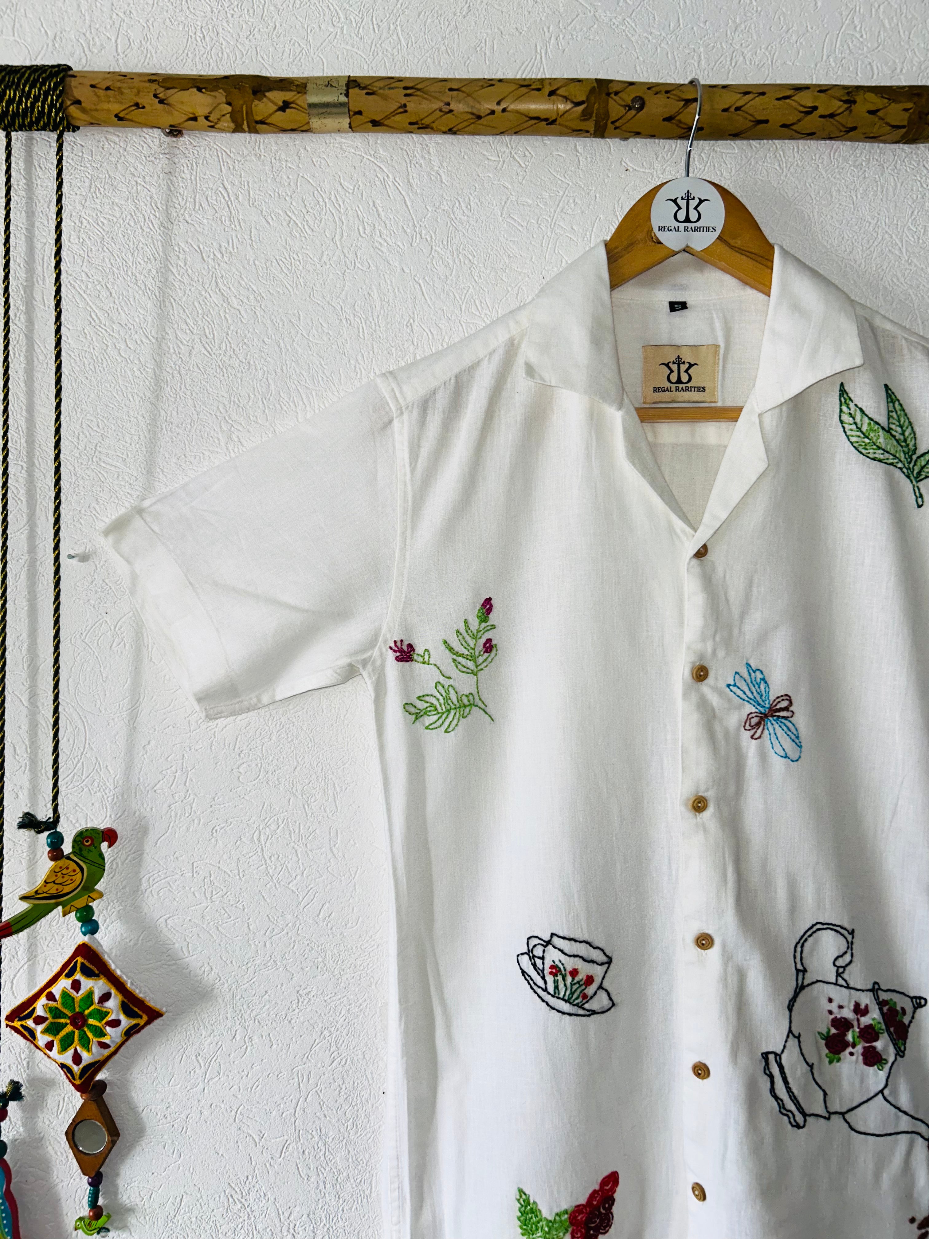 "Morning Nature Design" Hand Embroidered Shirt