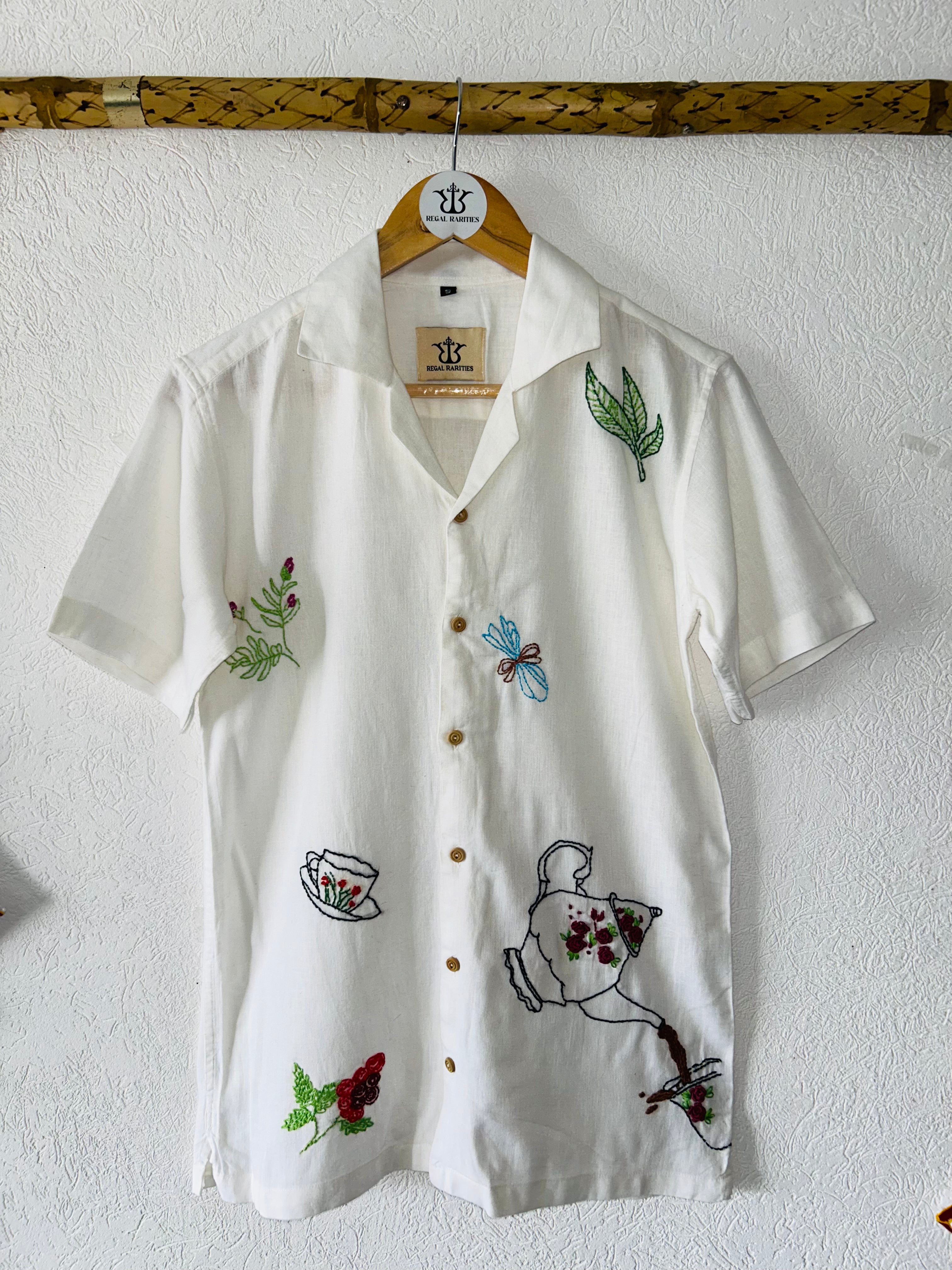 Hand Embroidered Shirt with Morning Nature Design