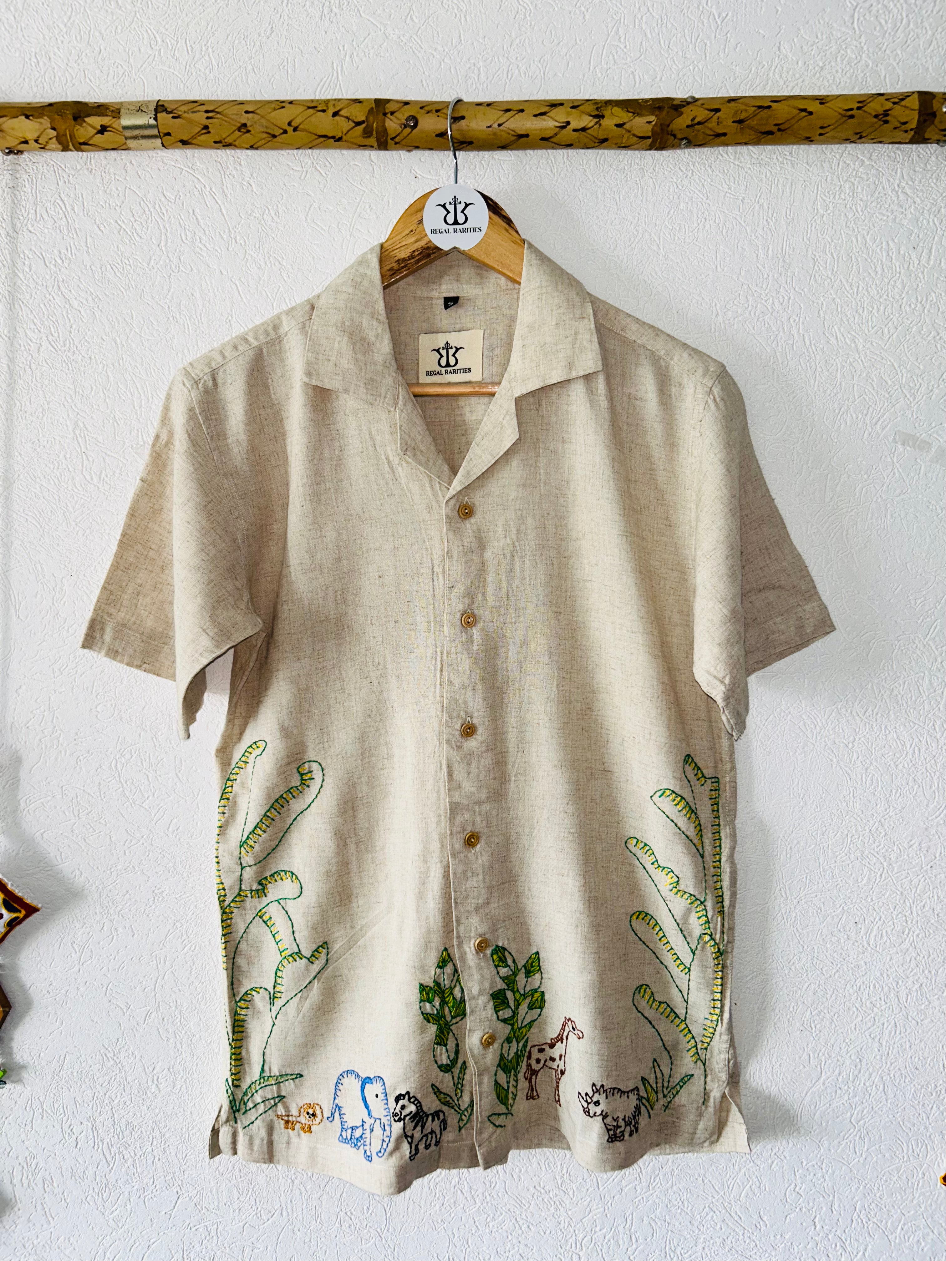 Hand Embroidered Shirt with Safari Design