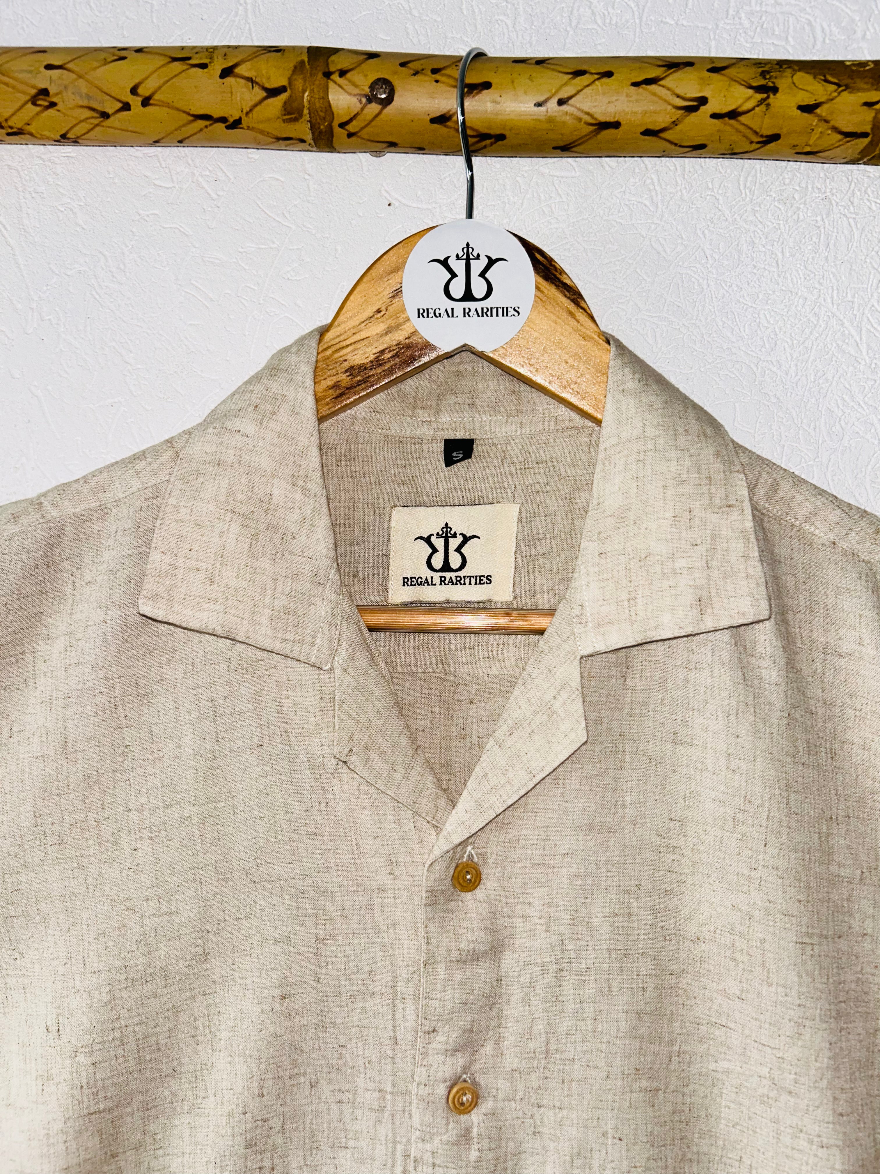 Men's Half Sleeves Shirt-Natural Linen