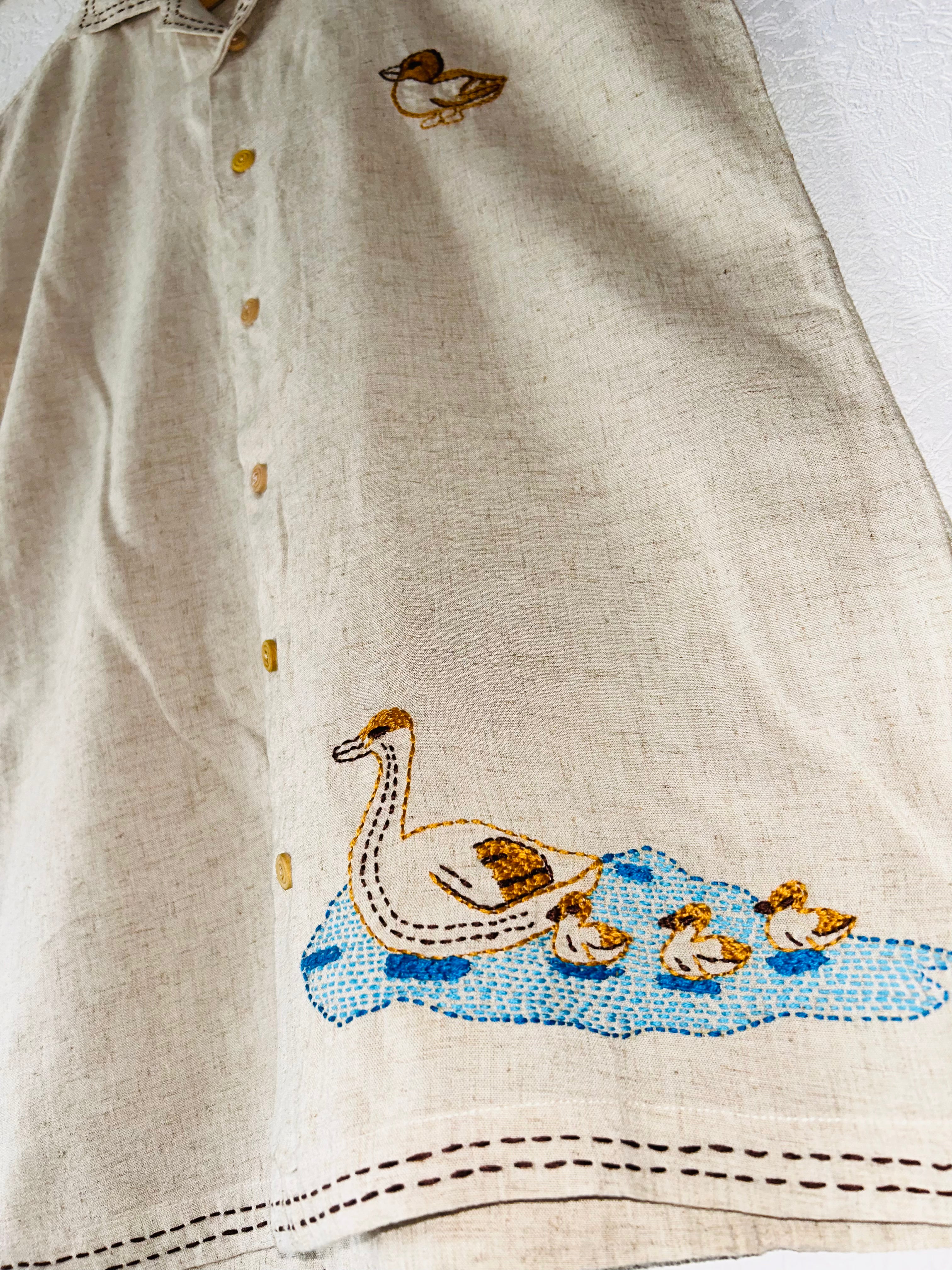 "Ducks on Parade" Hand Embroidered Shirt