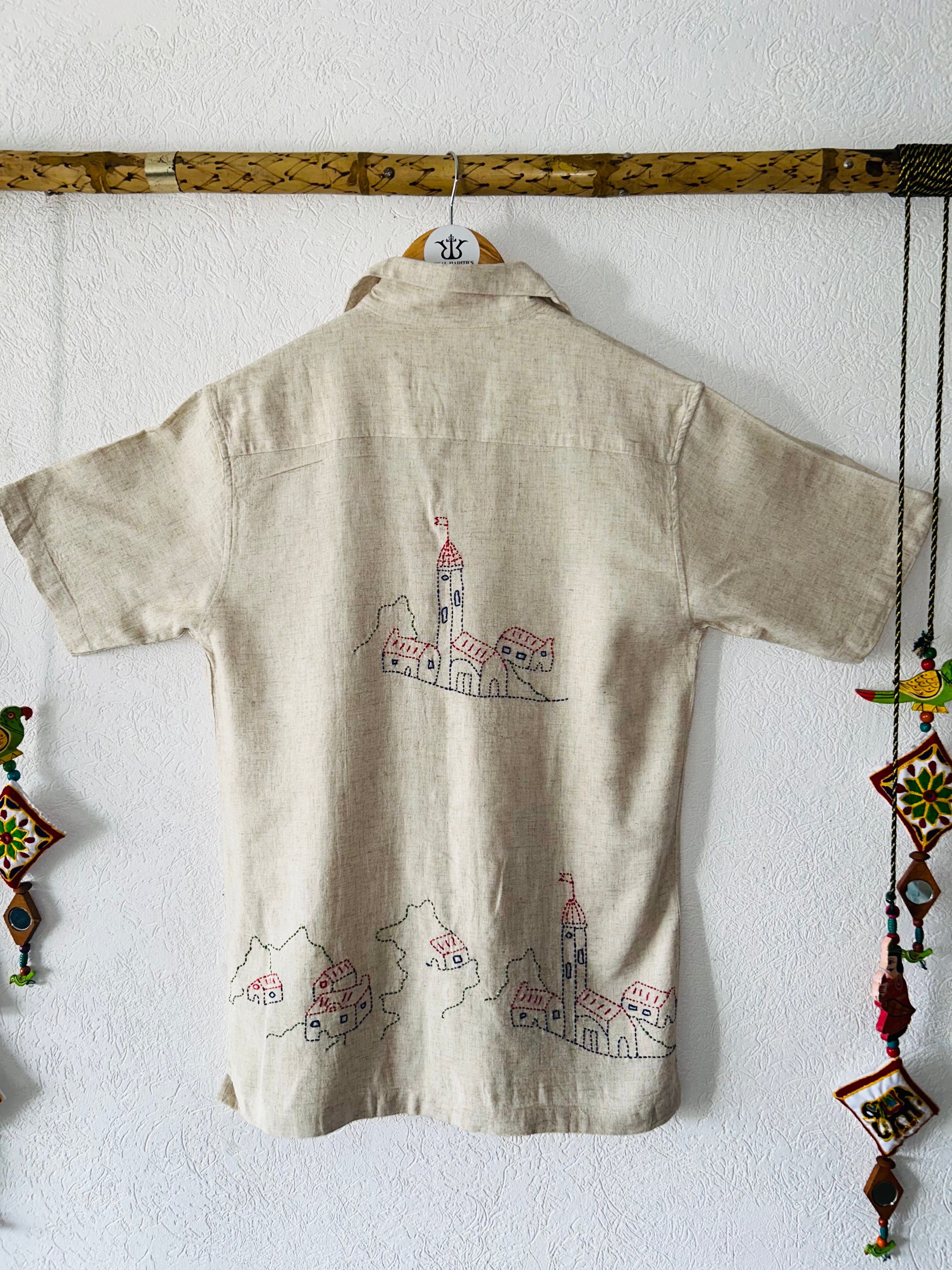 "Village Vista" Hand Embroidered Shirt