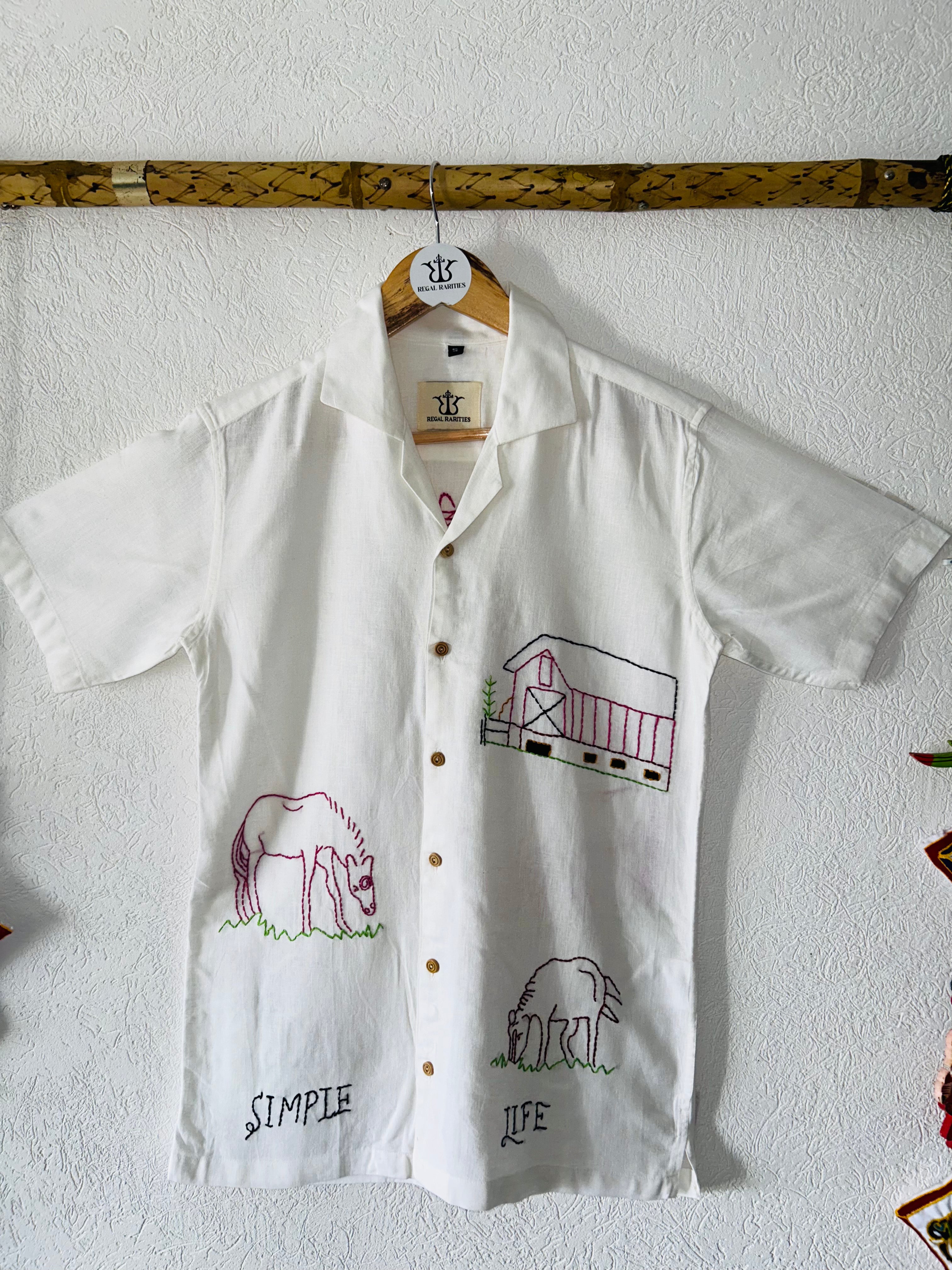 Hand Embroidered Shirt with Pastoral Simplicity Design