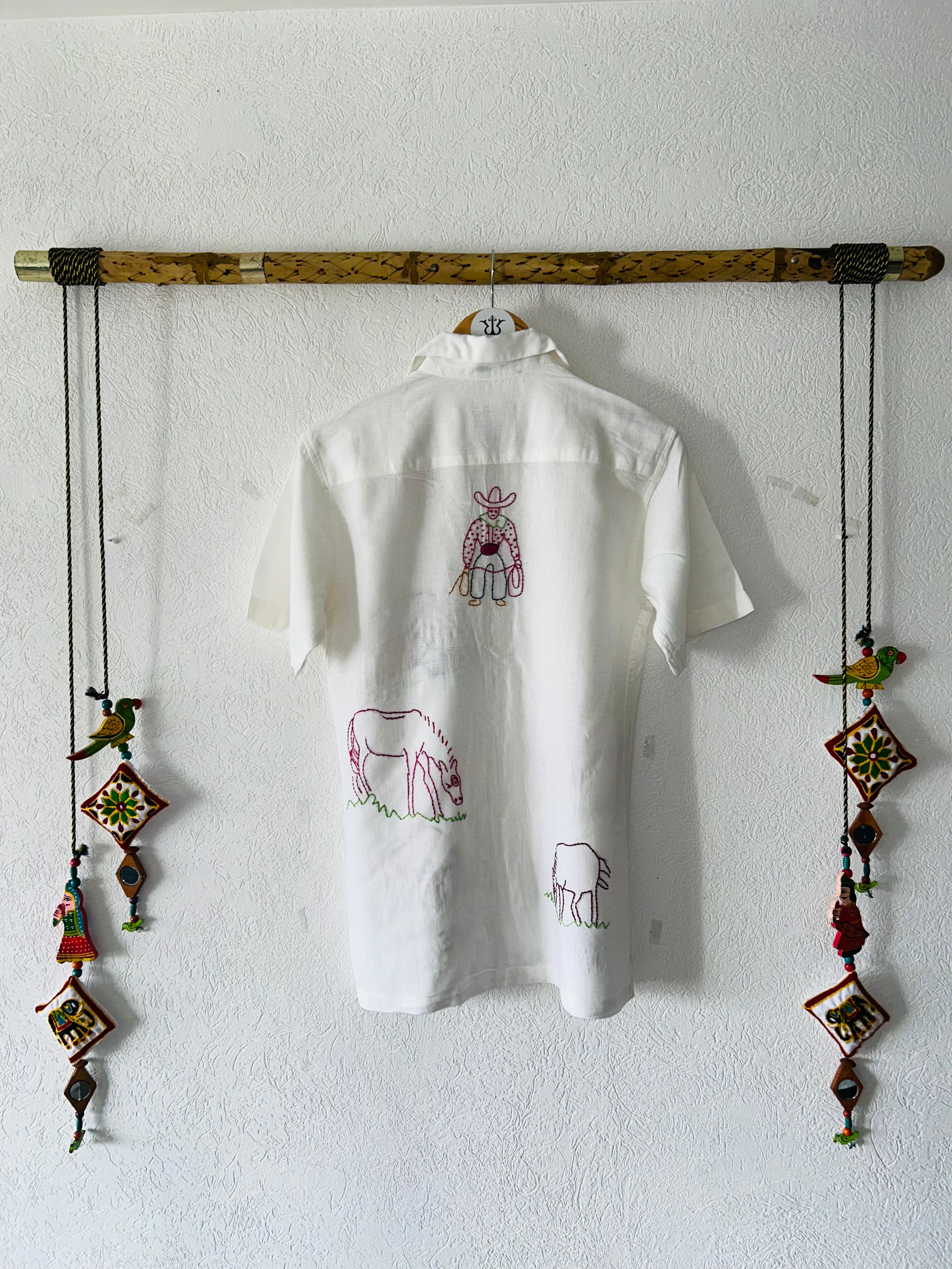 Hand Embroidered Shirt with Pastoral Simplicity Design