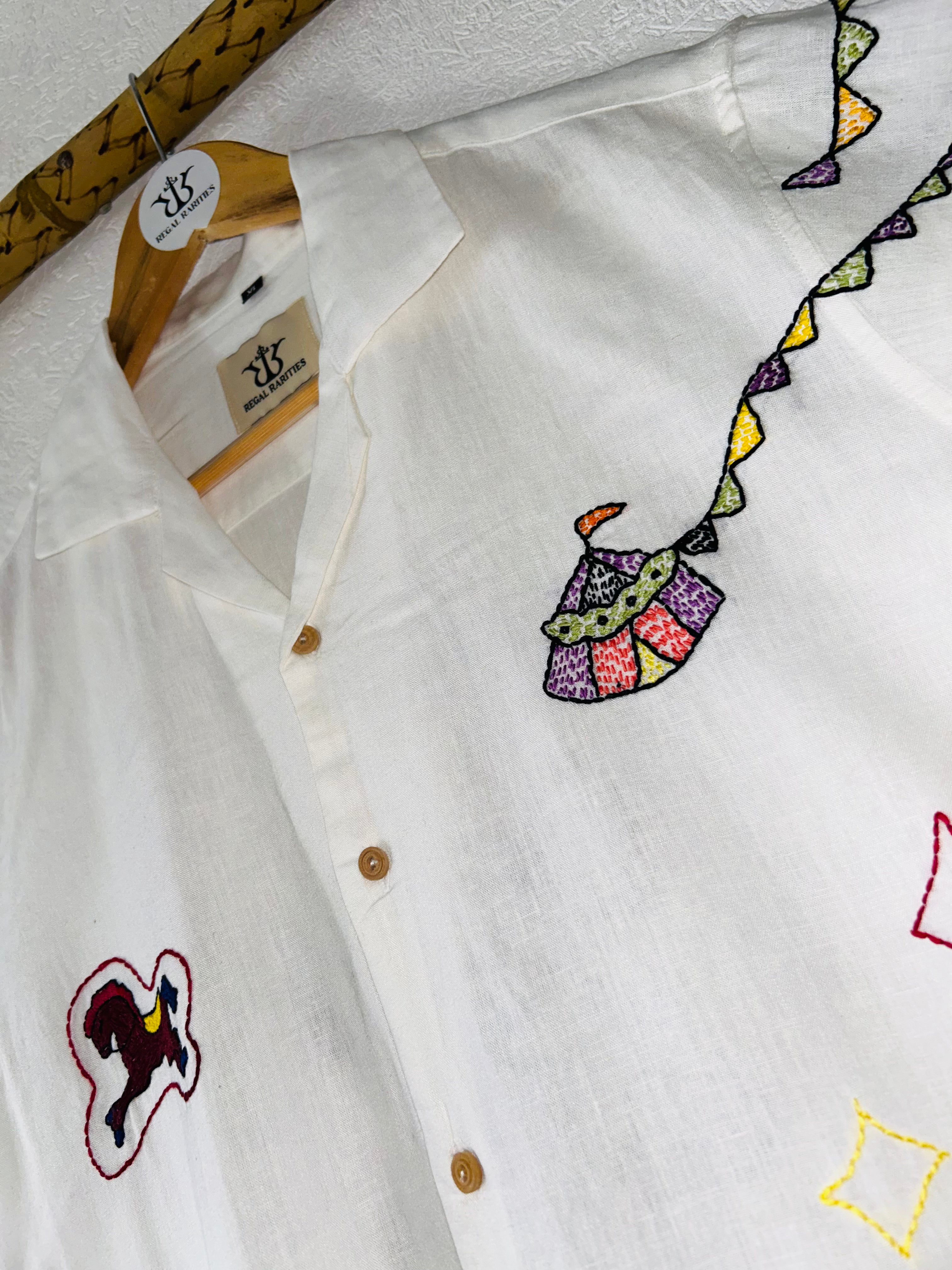 "Festive Fairground" Hand Embroidered Shirt