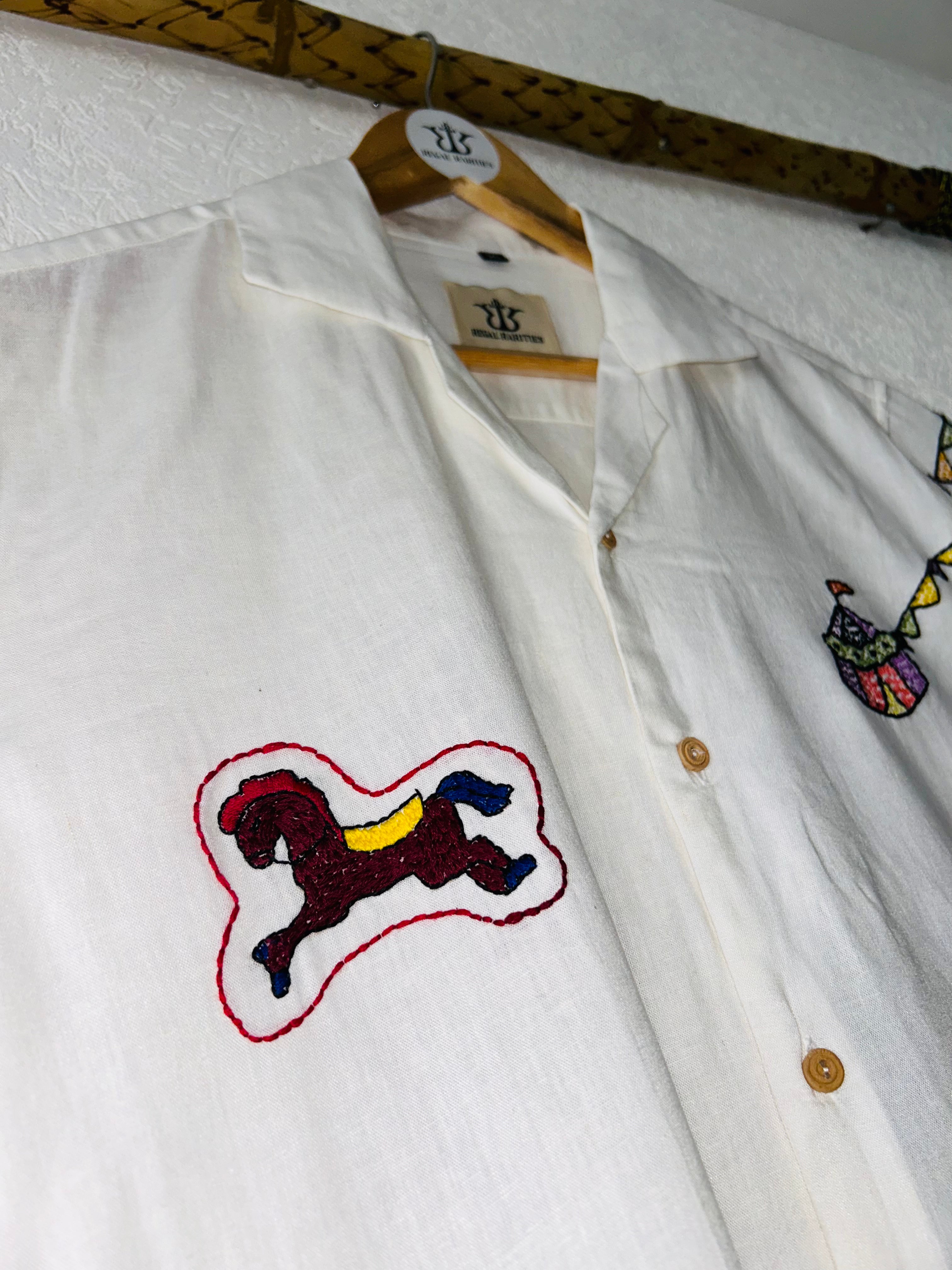 "Festive Fairground" Hand Embroidered Shirt