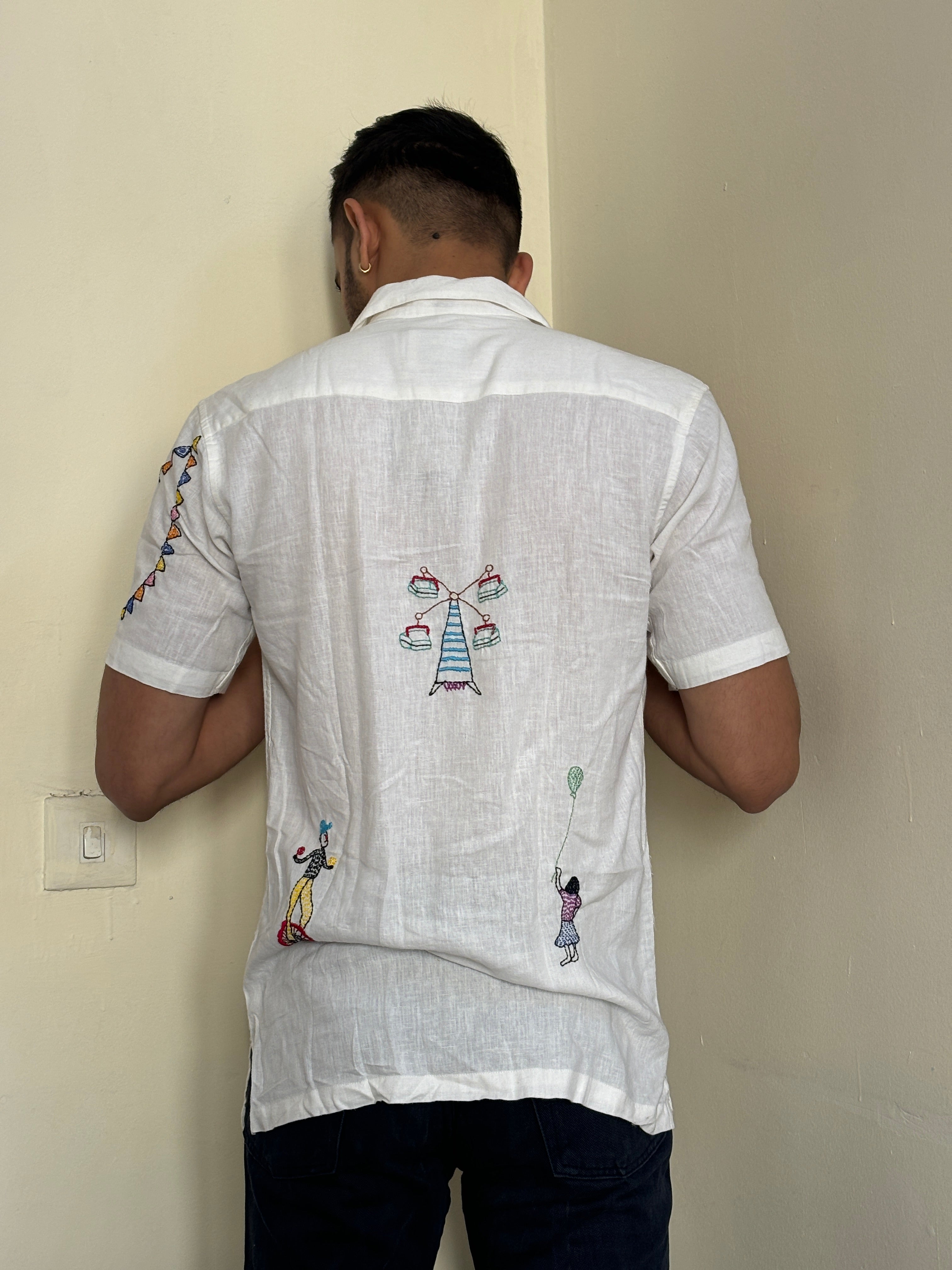 "Festive Fairground" Hand Embroidered Shirt