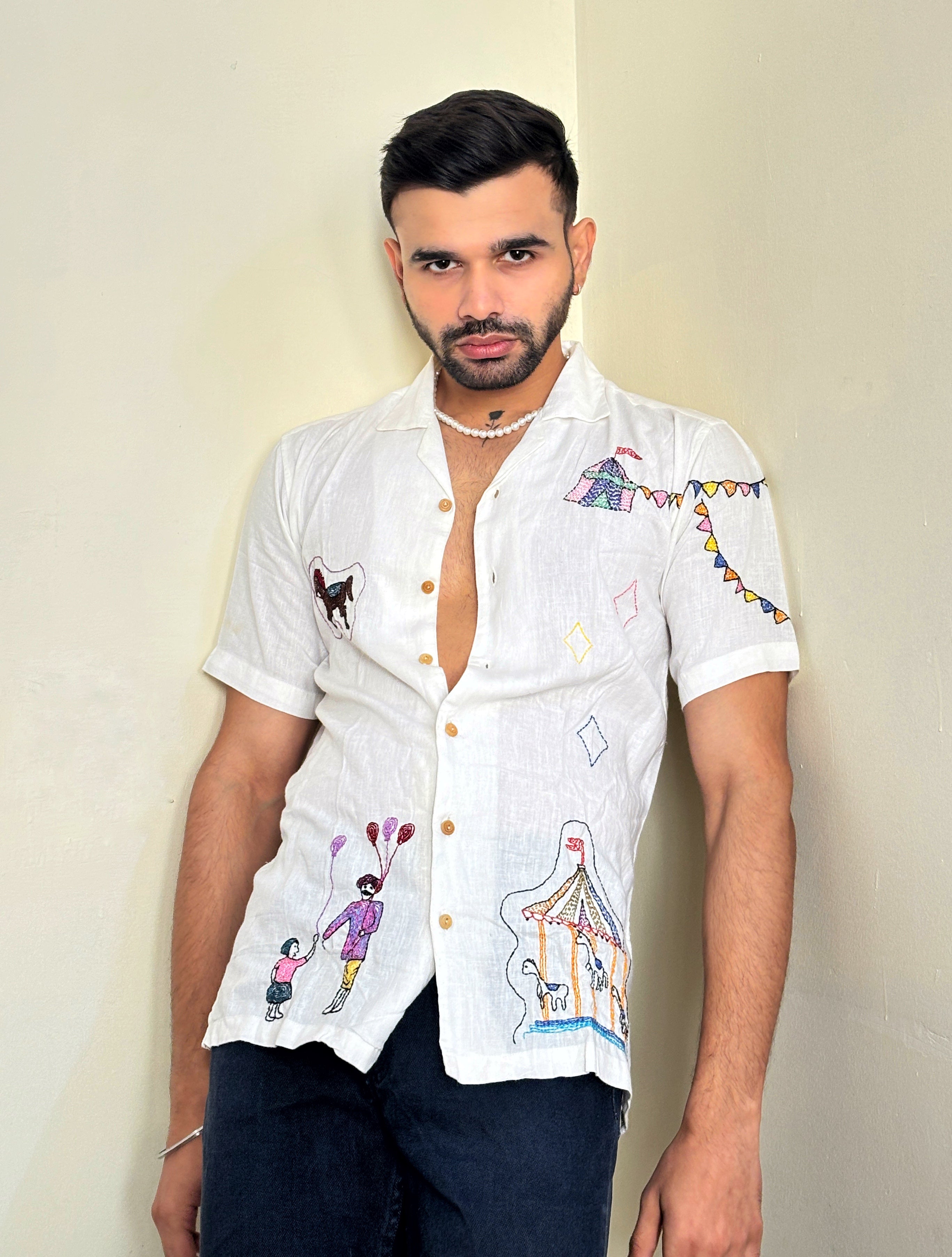 "Festive Fairground" Hand Embroidered Shirt