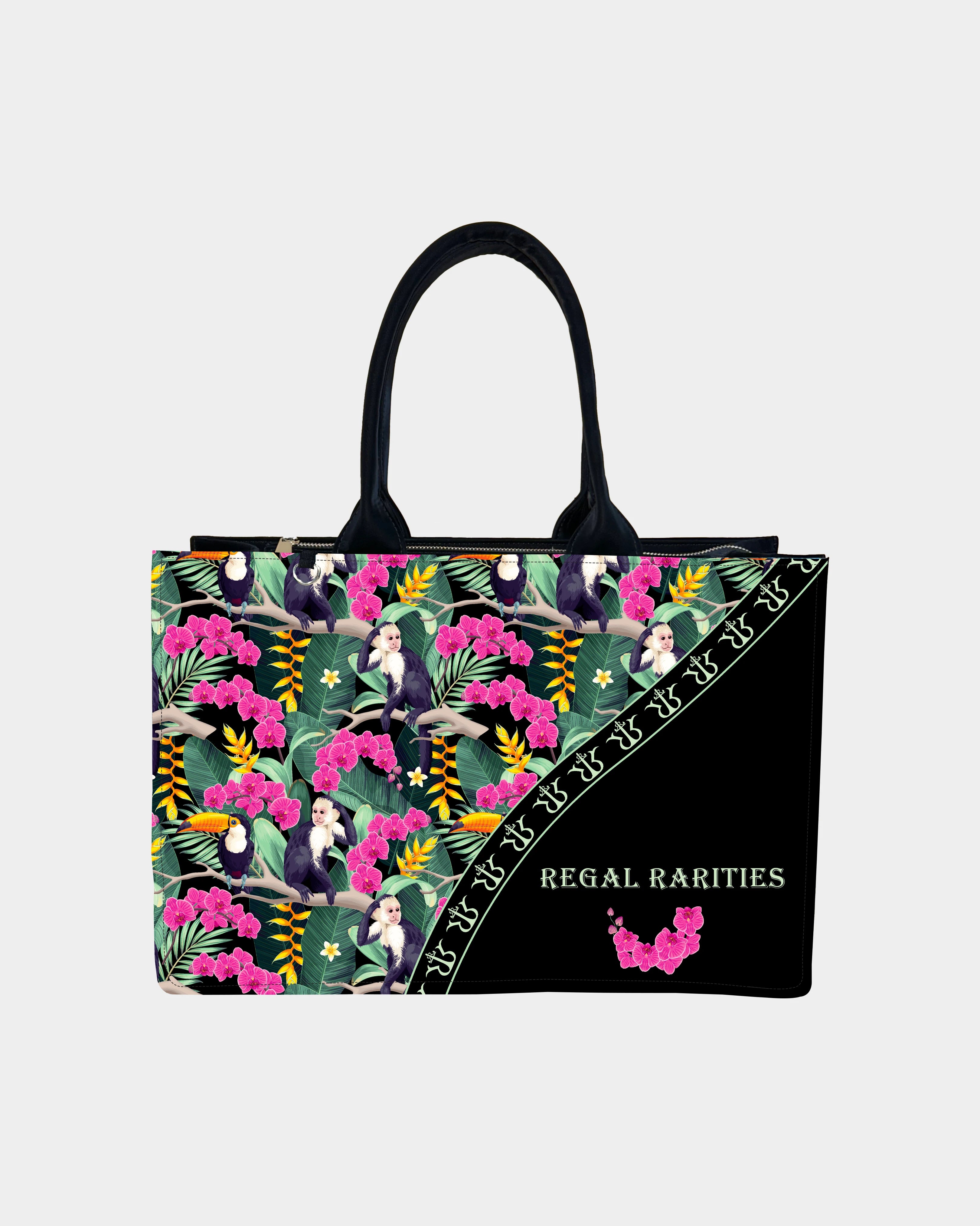 Pink Flower Monkey Customized Tote Bag– Tropical & Fun Gift Idea