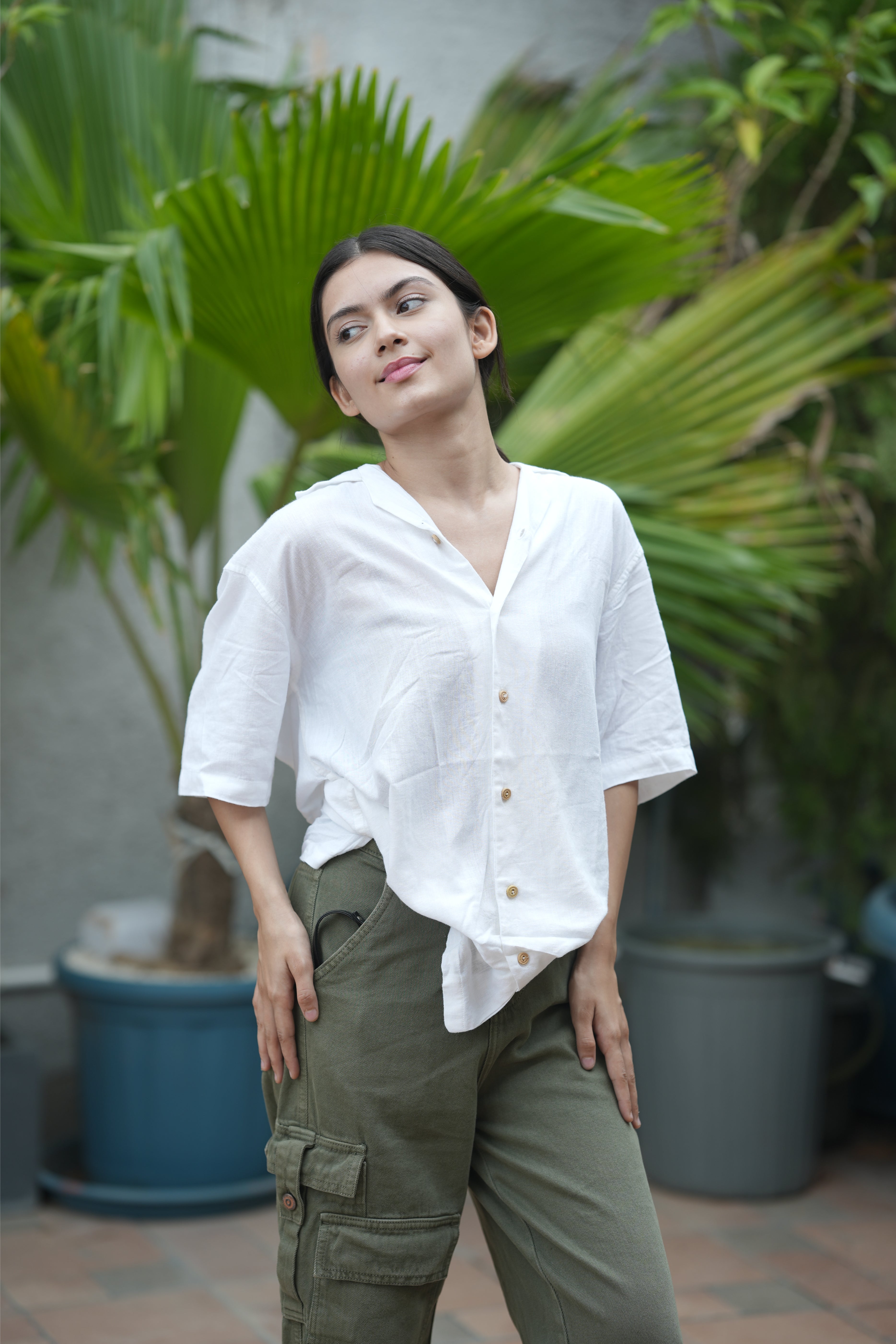 Unisex white linen shirt