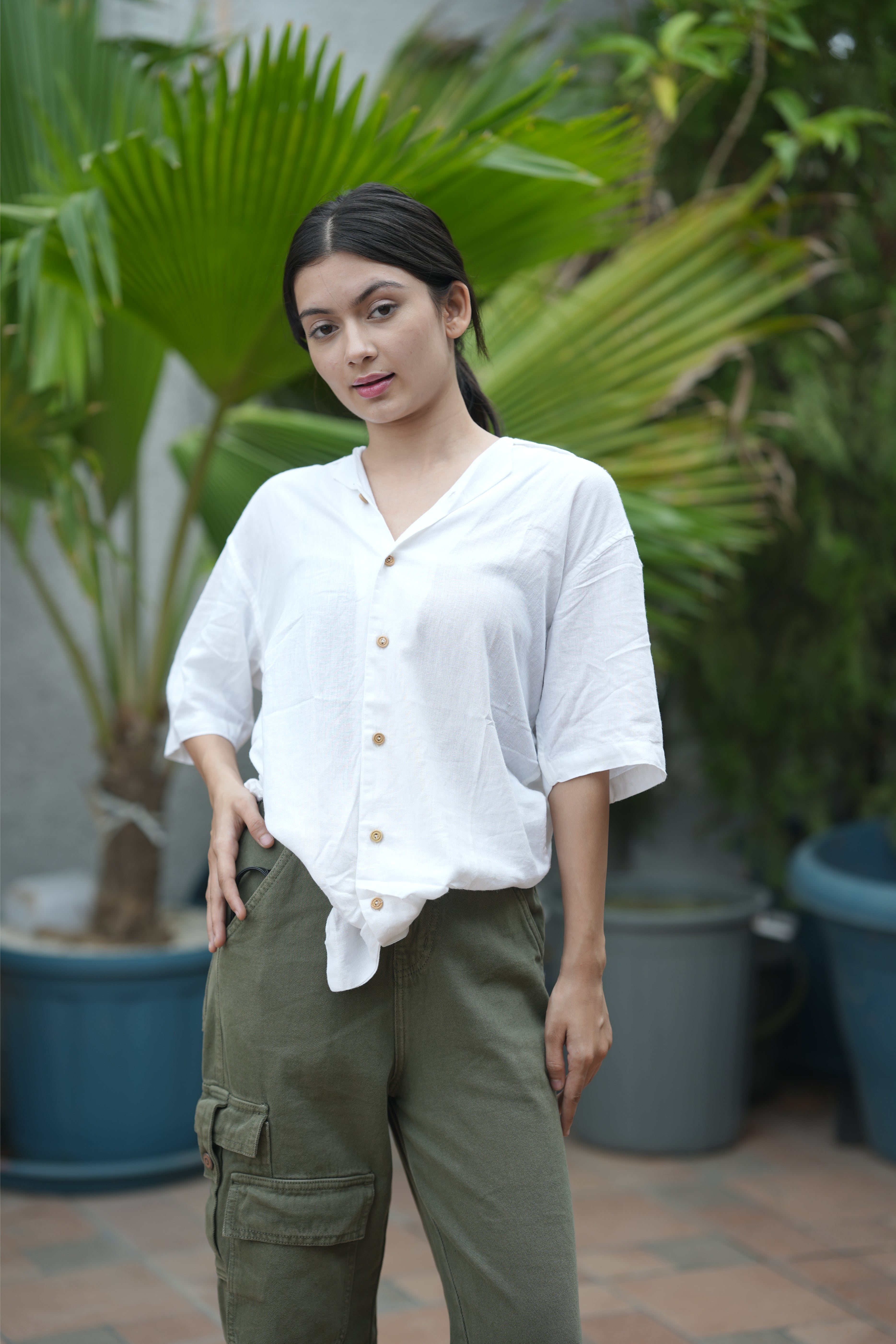 Unisex white linen shirt