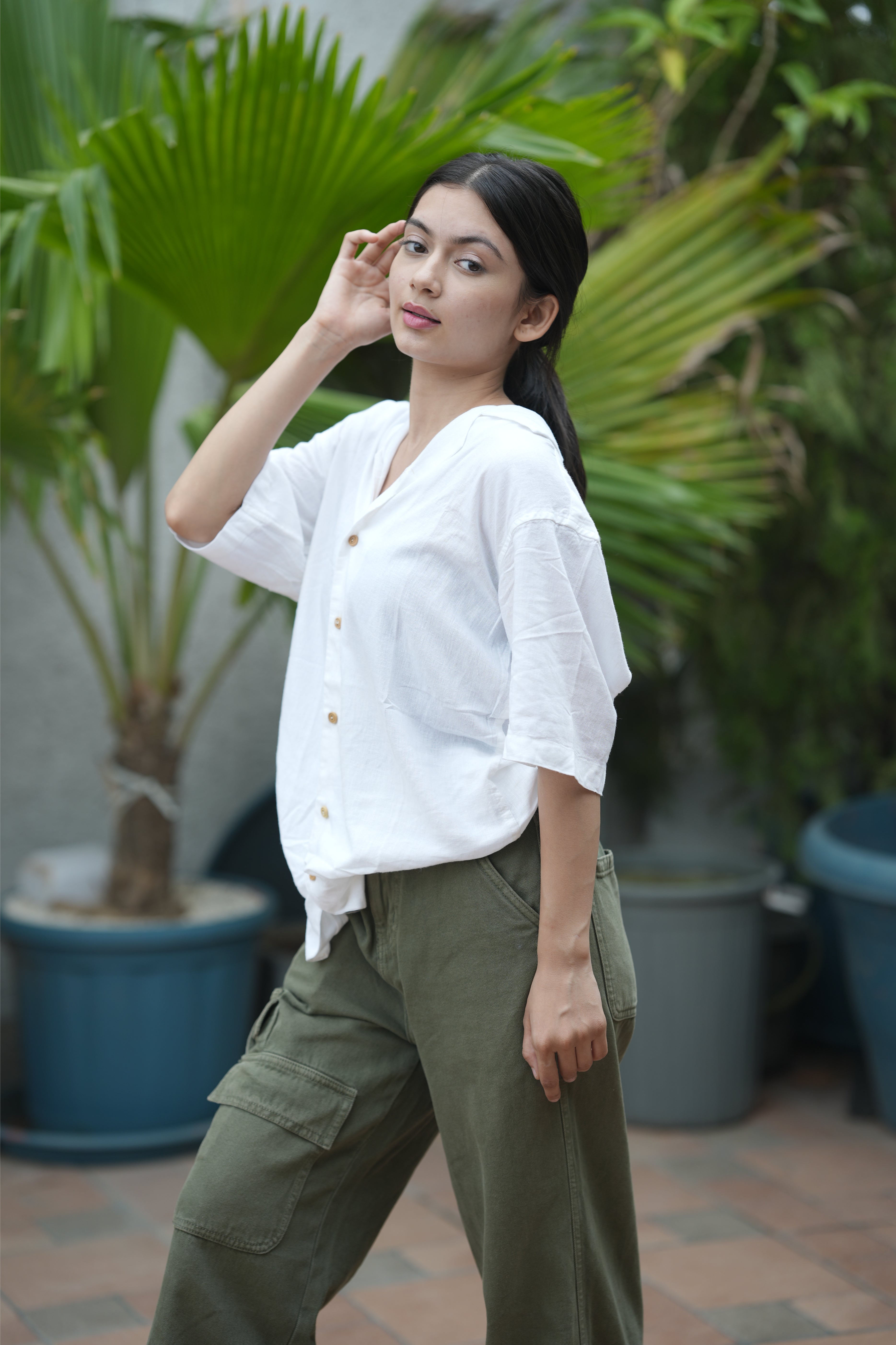 Unisex white linen shirt