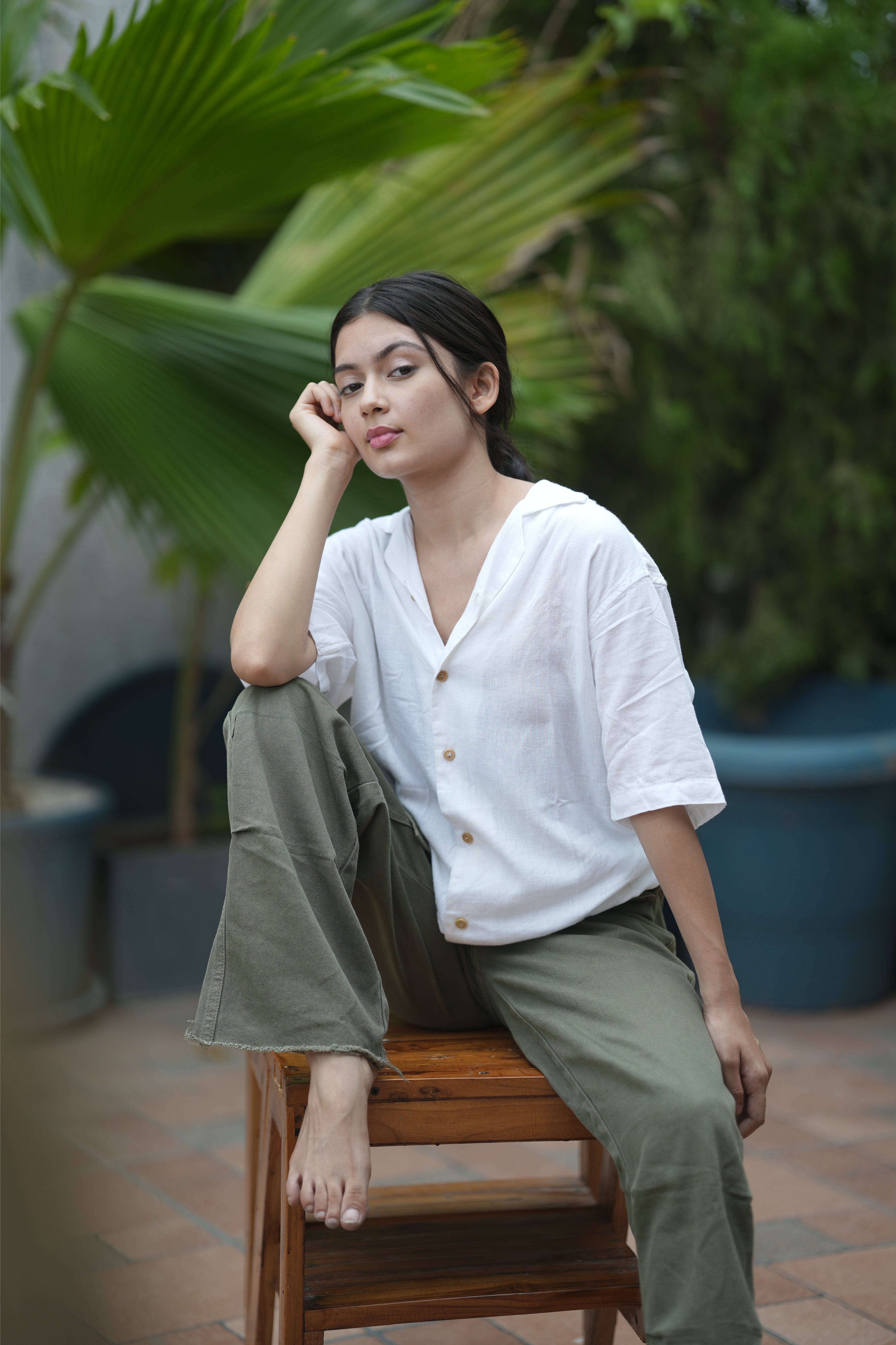 Unisex white linen shirt