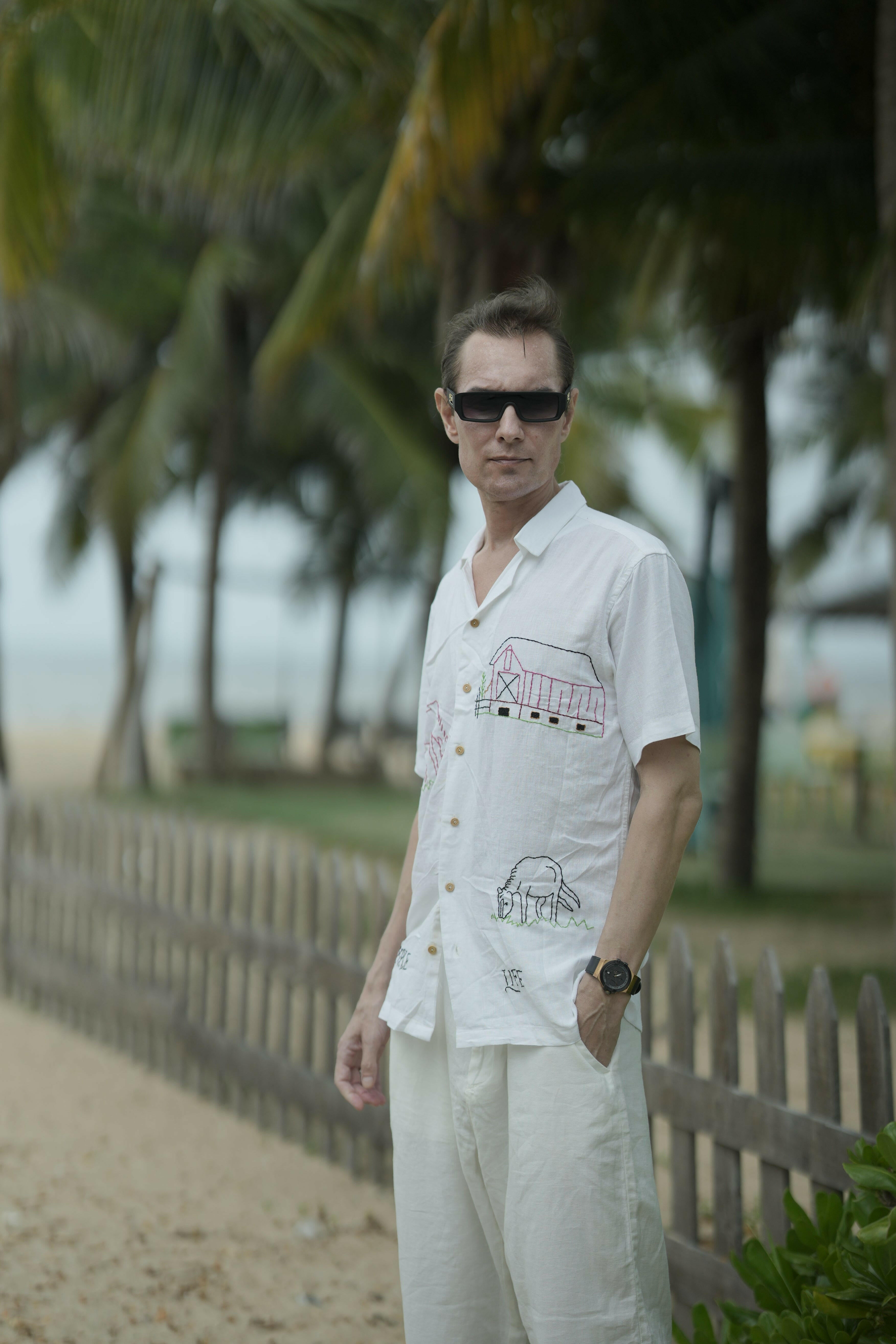 Designer men's embroidered shirts designed with Simple life - Linen