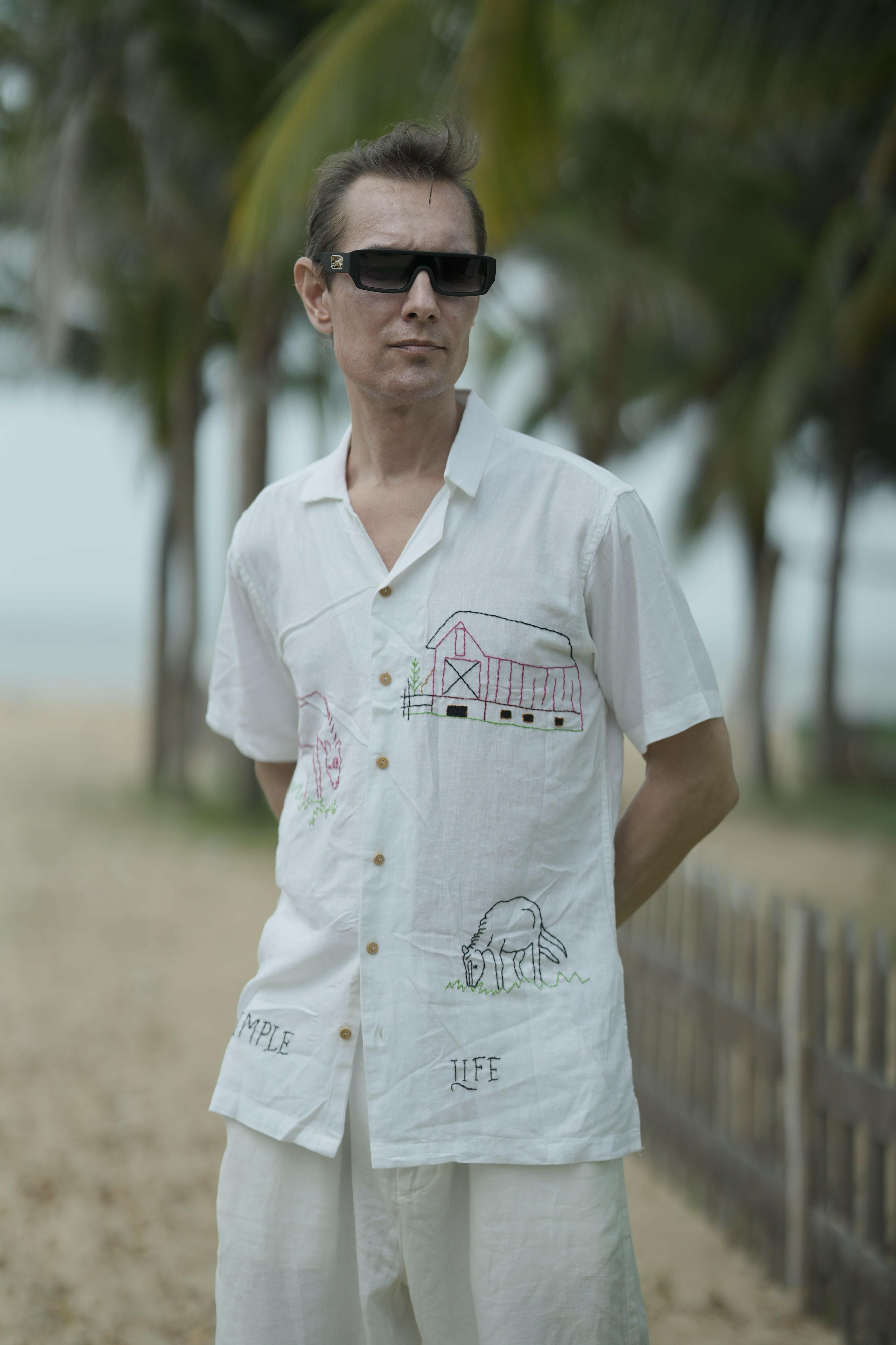 Designer men's embroidered shirts designed with Simple life - Linen