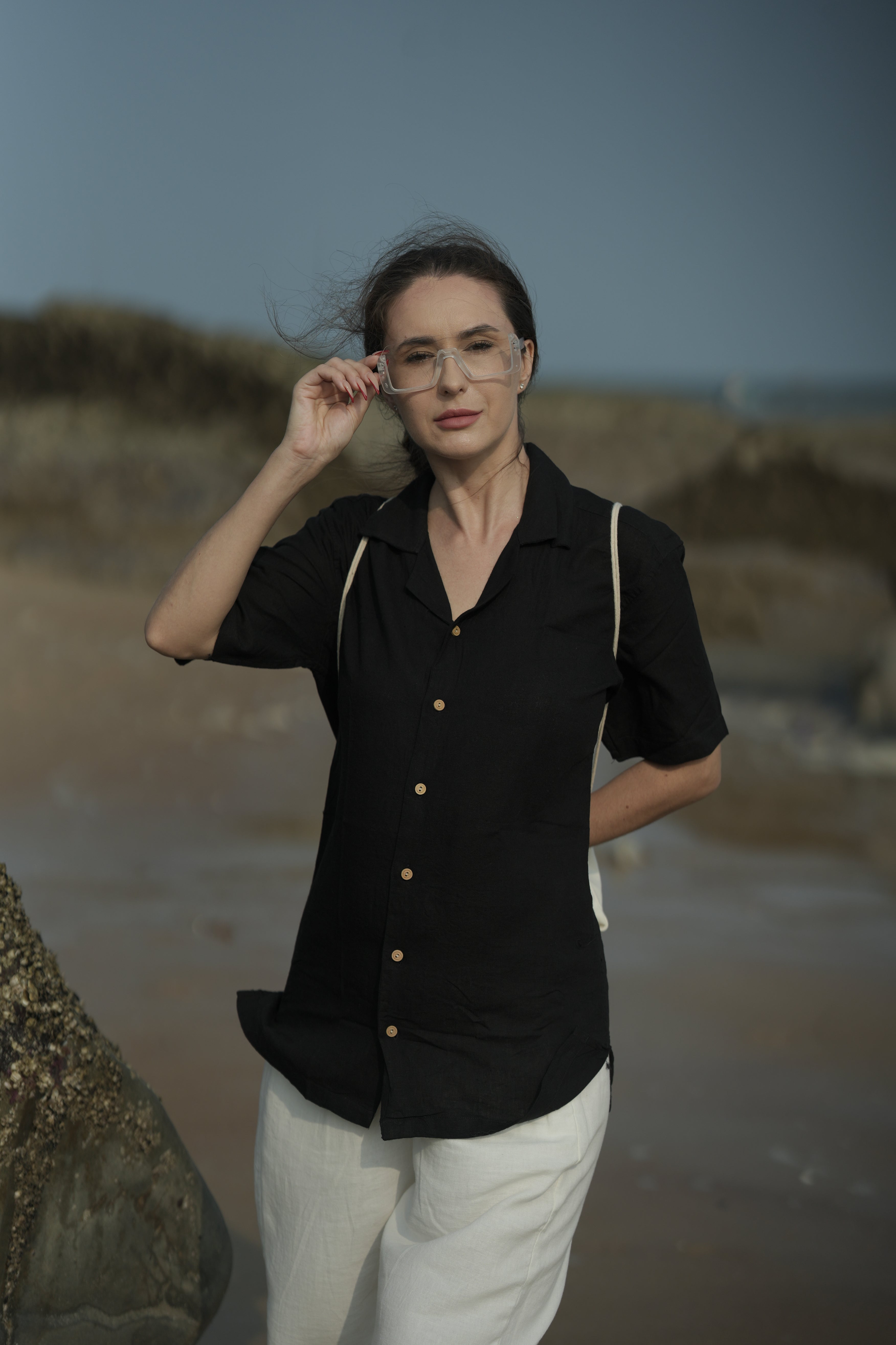 ladies black linen shirt Regal Rarities