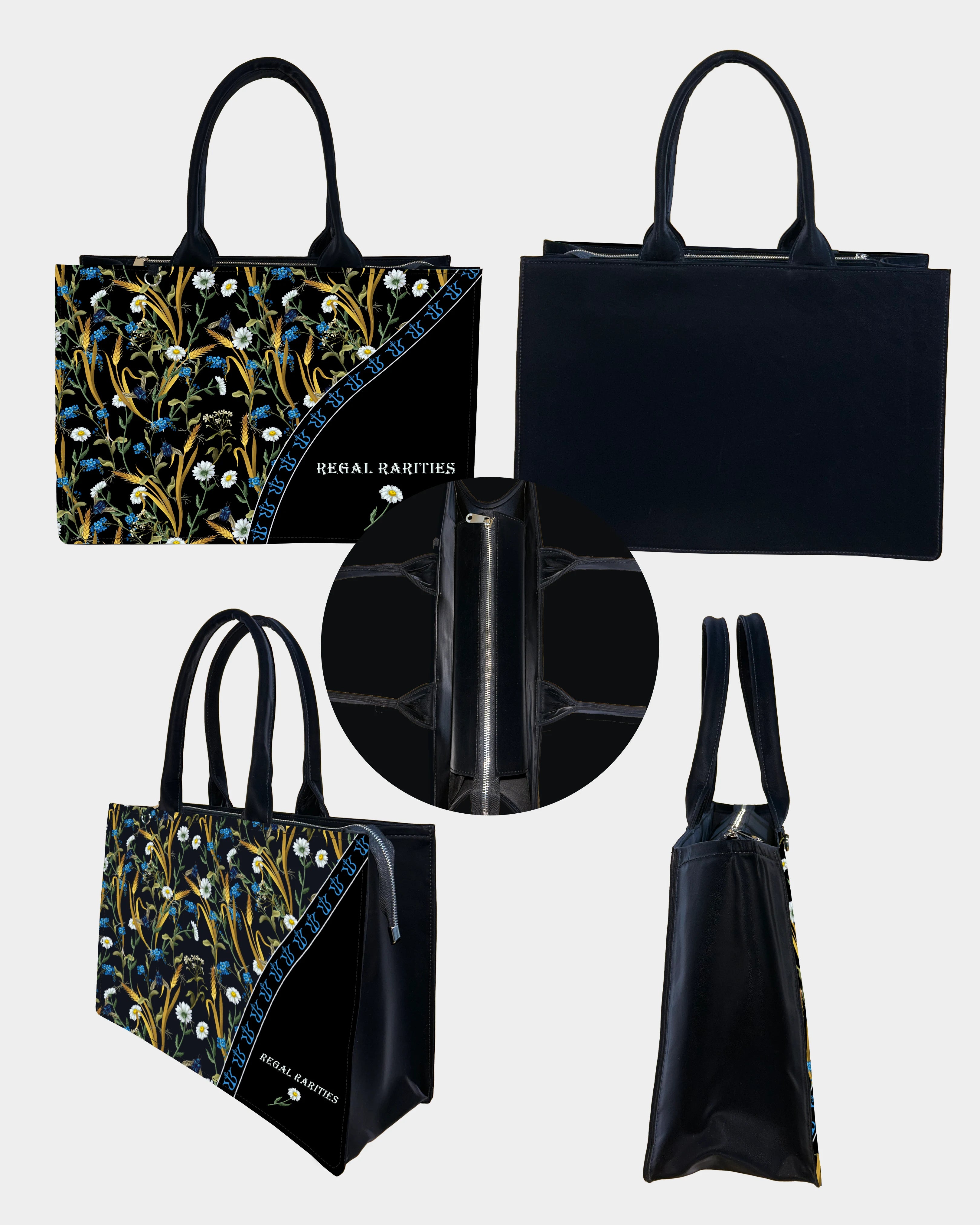 Chic Farm Field Floral Customized Tote Bag – Daisies & Autumn Grains