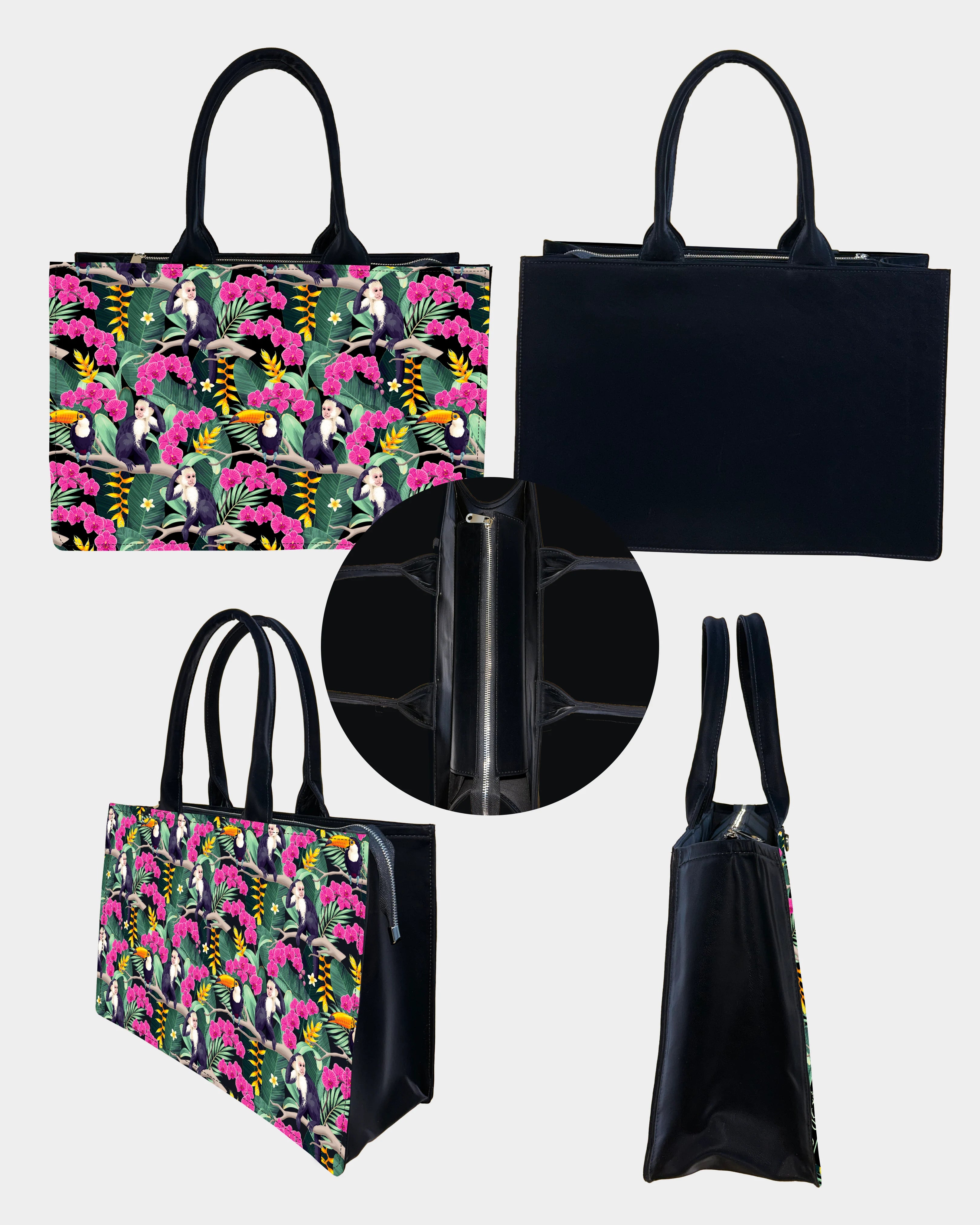 Pink Flower Monkey Designer Tote Bag– Tropical & Fun Gift Idea