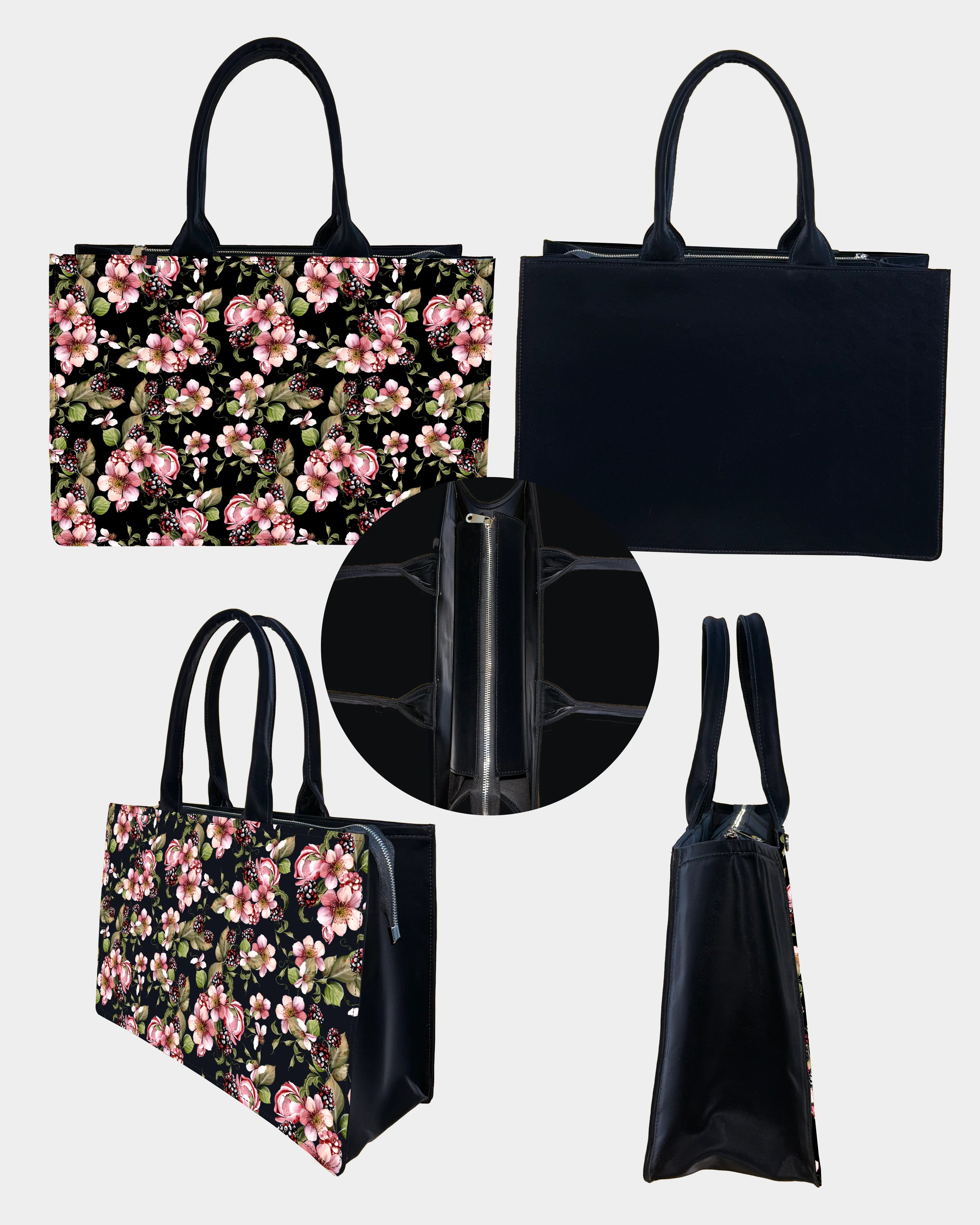 Twilight Blackberry Blossom Designer Tote Bag –  Bold, Botanical & Bespoke