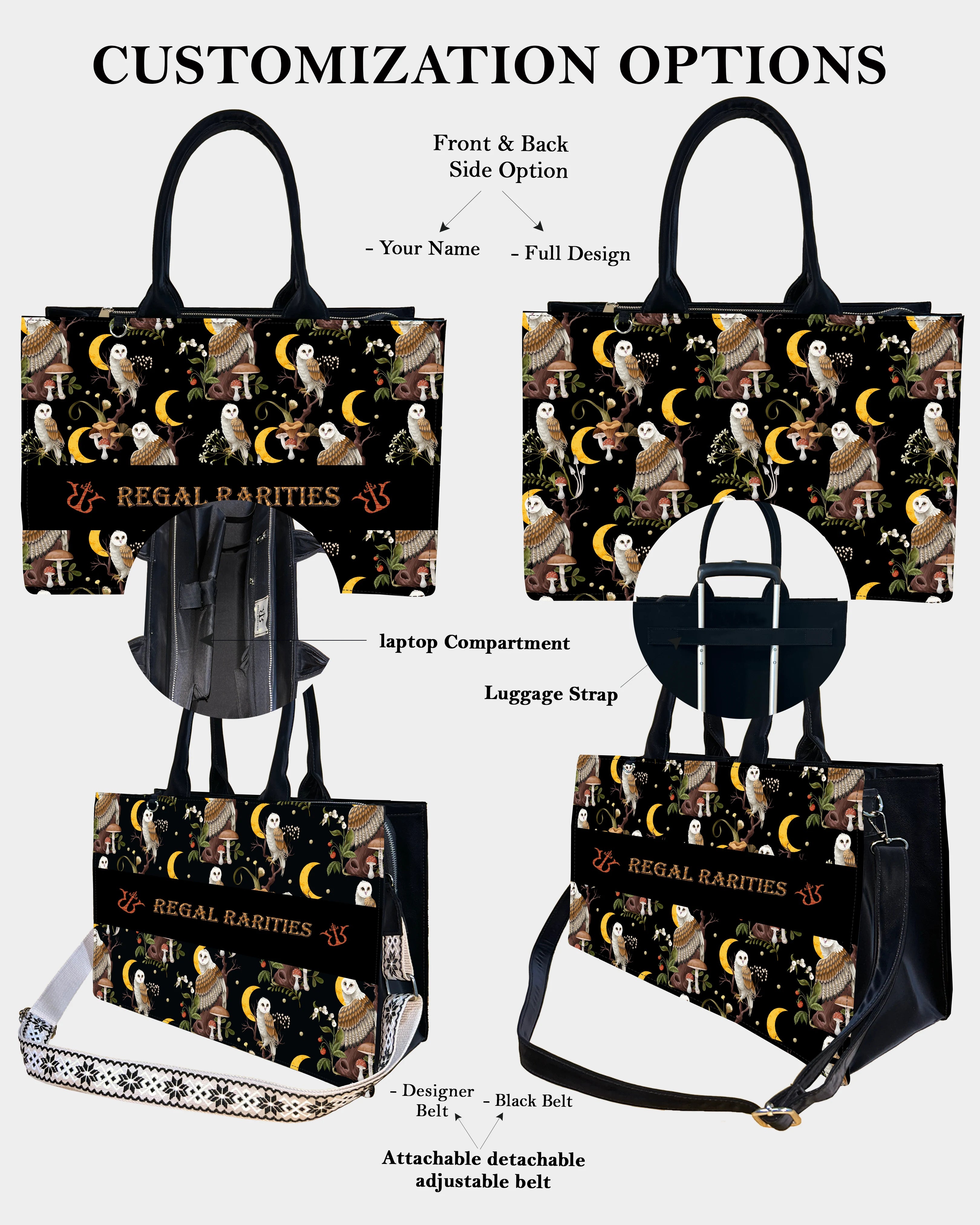 Celestial Owl & Mushroom Customized Tote Bag – Dreamy Woodland Whimsy