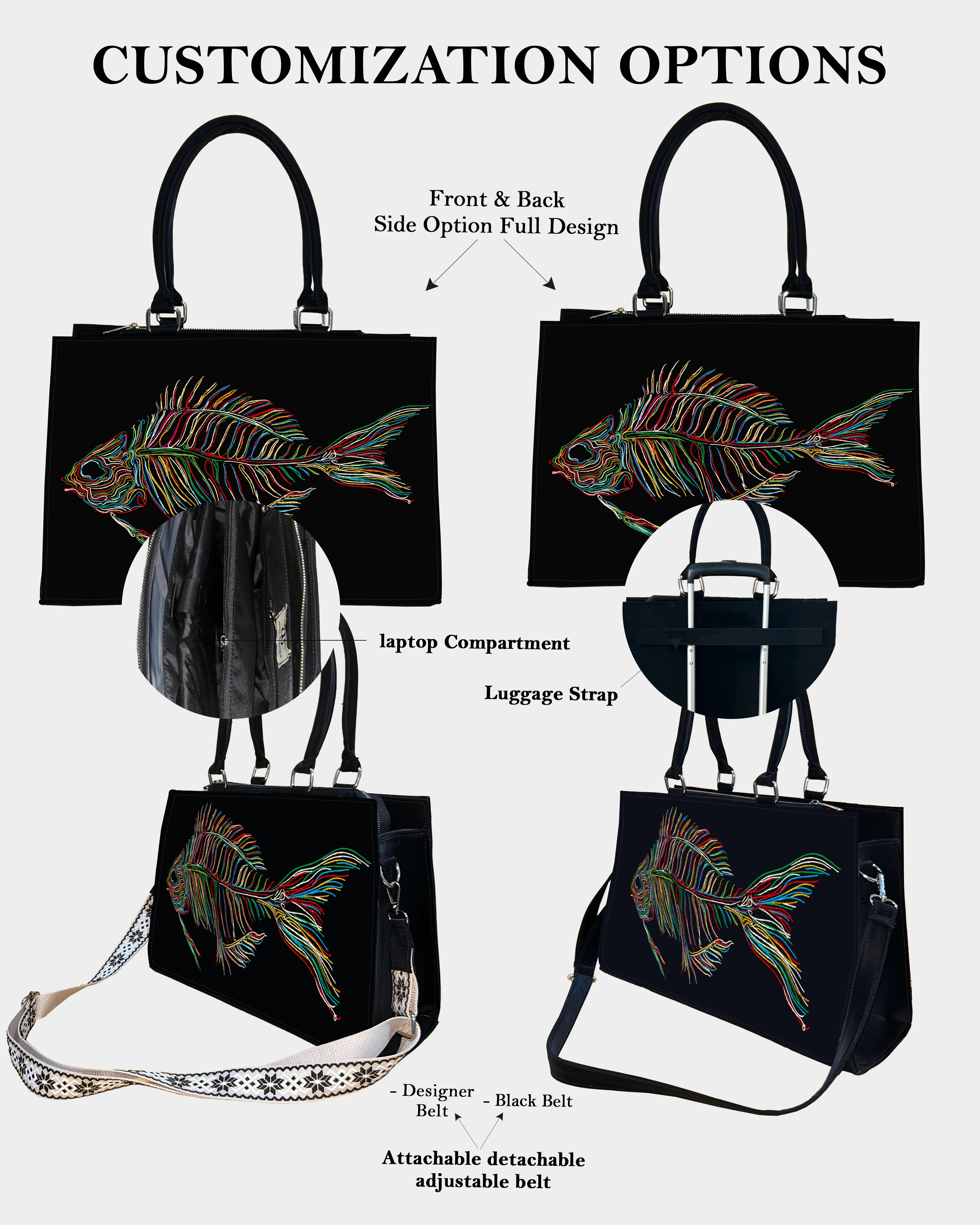 Colorful Fish Skeleton Designer Crossbody Sling Bag – Artistic & Edgy Design
