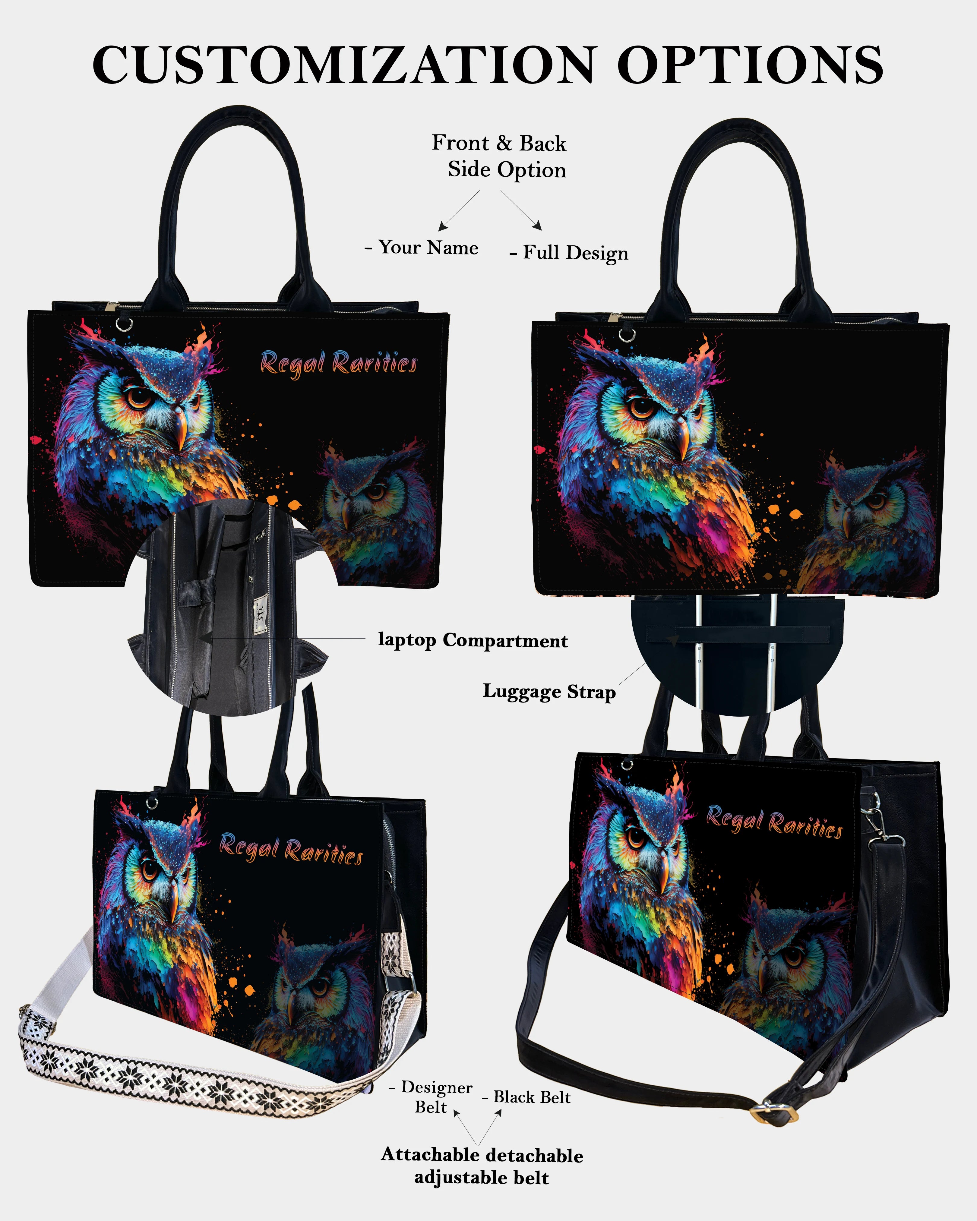 Neon Owl Art Customized Tote Bag – Regal & Radiant