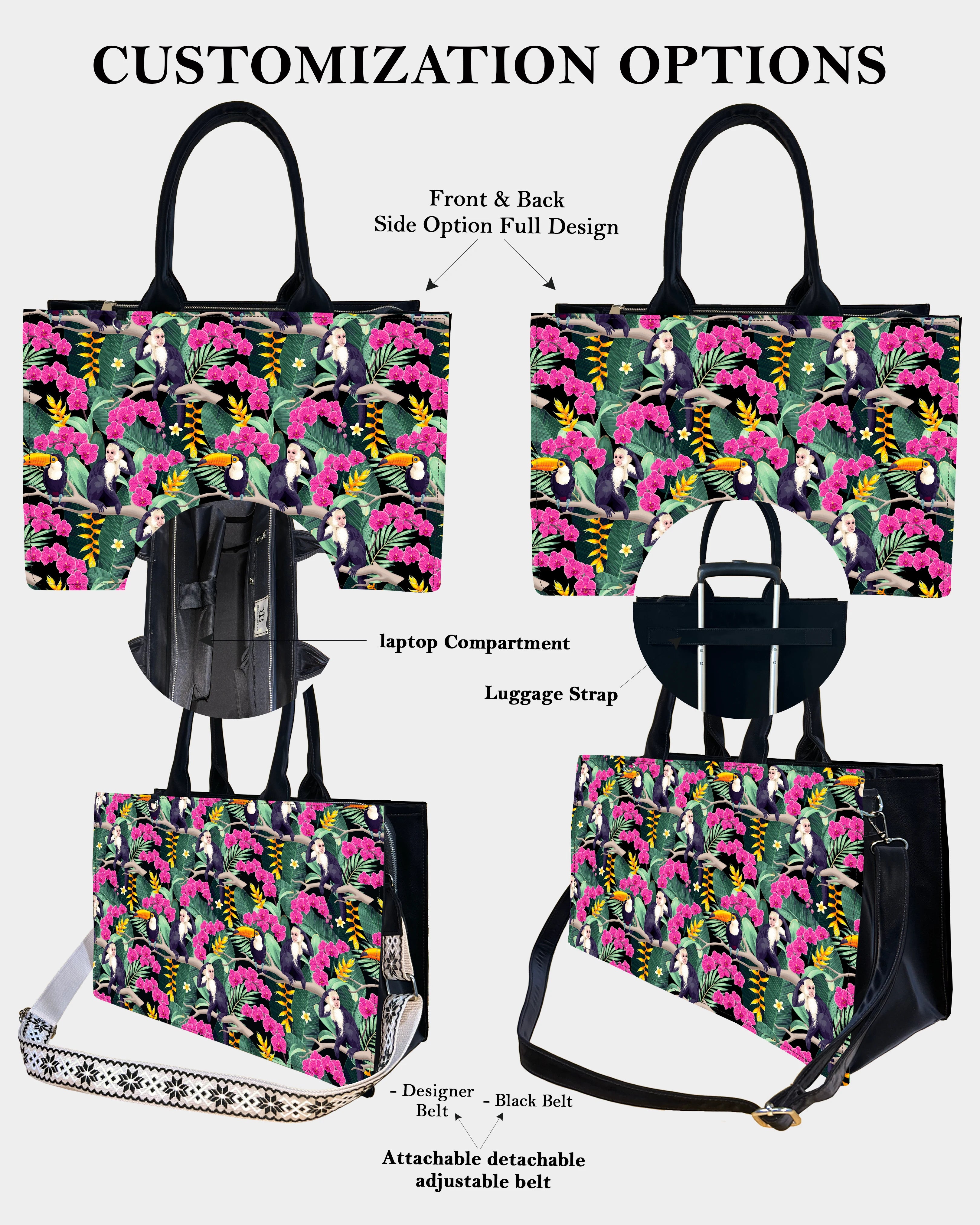 Pink Flower Monkey Designer Tote Bag– Tropical & Fun Gift Idea