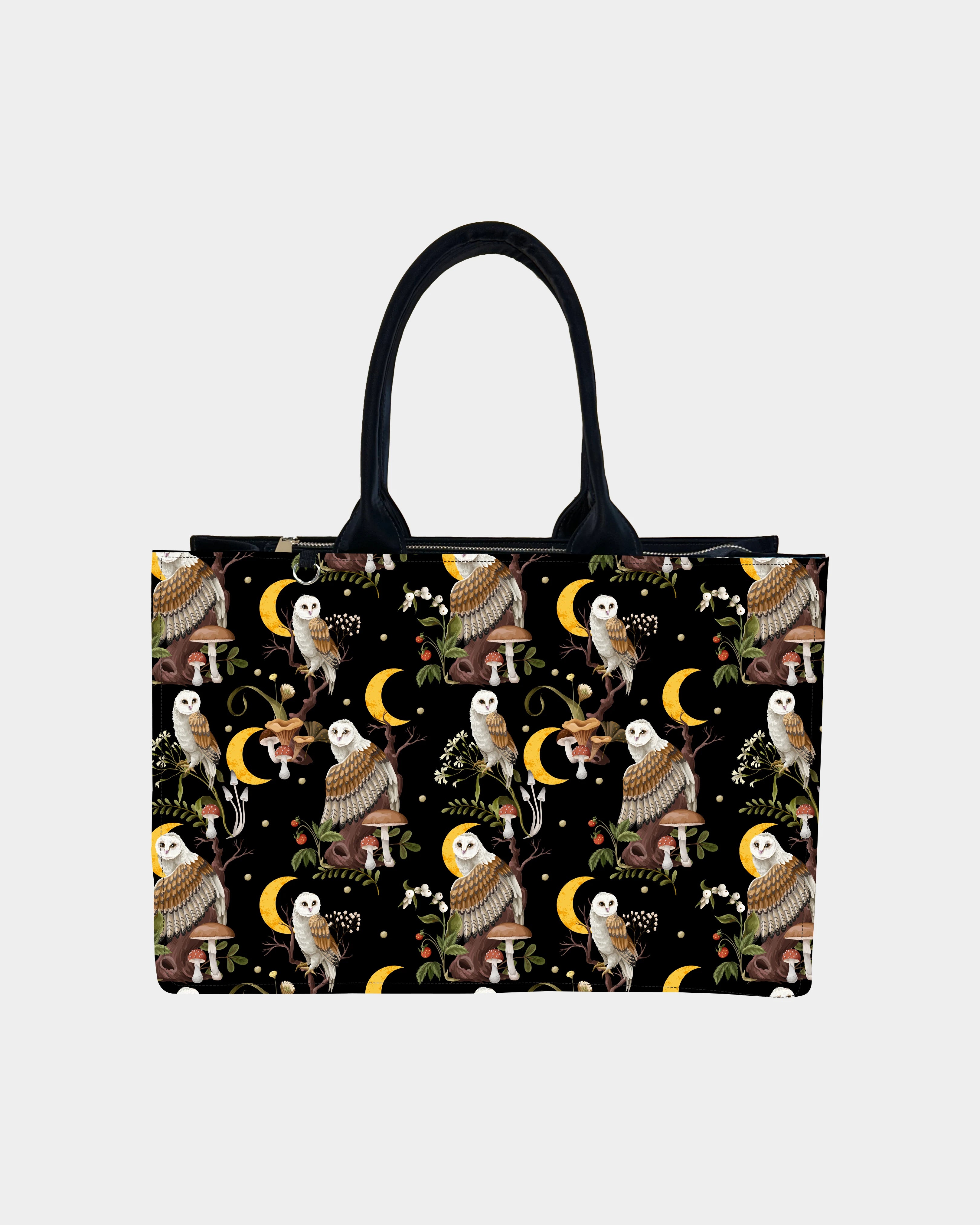 Celestial Owl & Mushroom Designer Tote Bag – Dreamy Woodland Whimsy