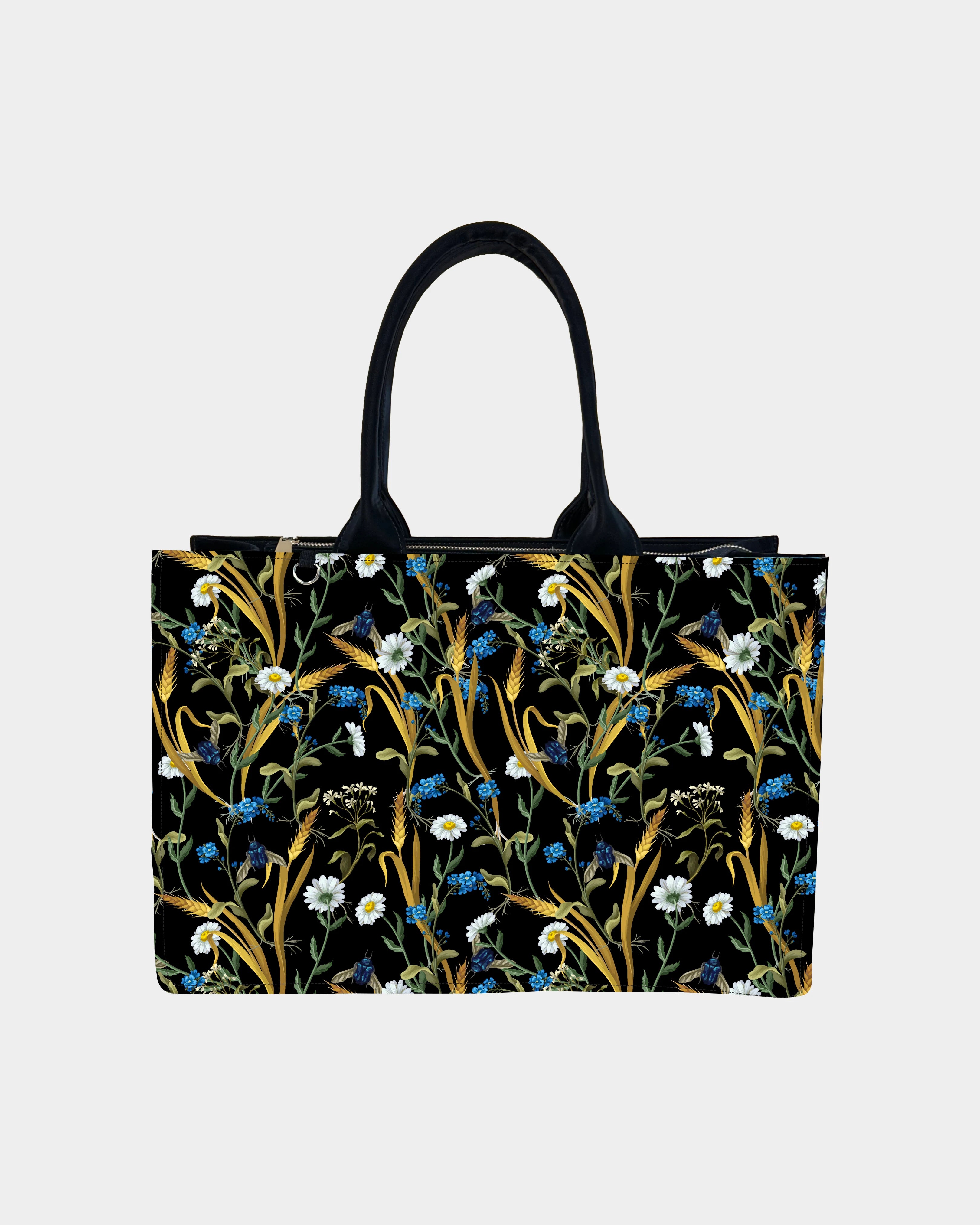 Chic Farm Field Floral Designer Tote Bag – Daisies & Autumn Grains