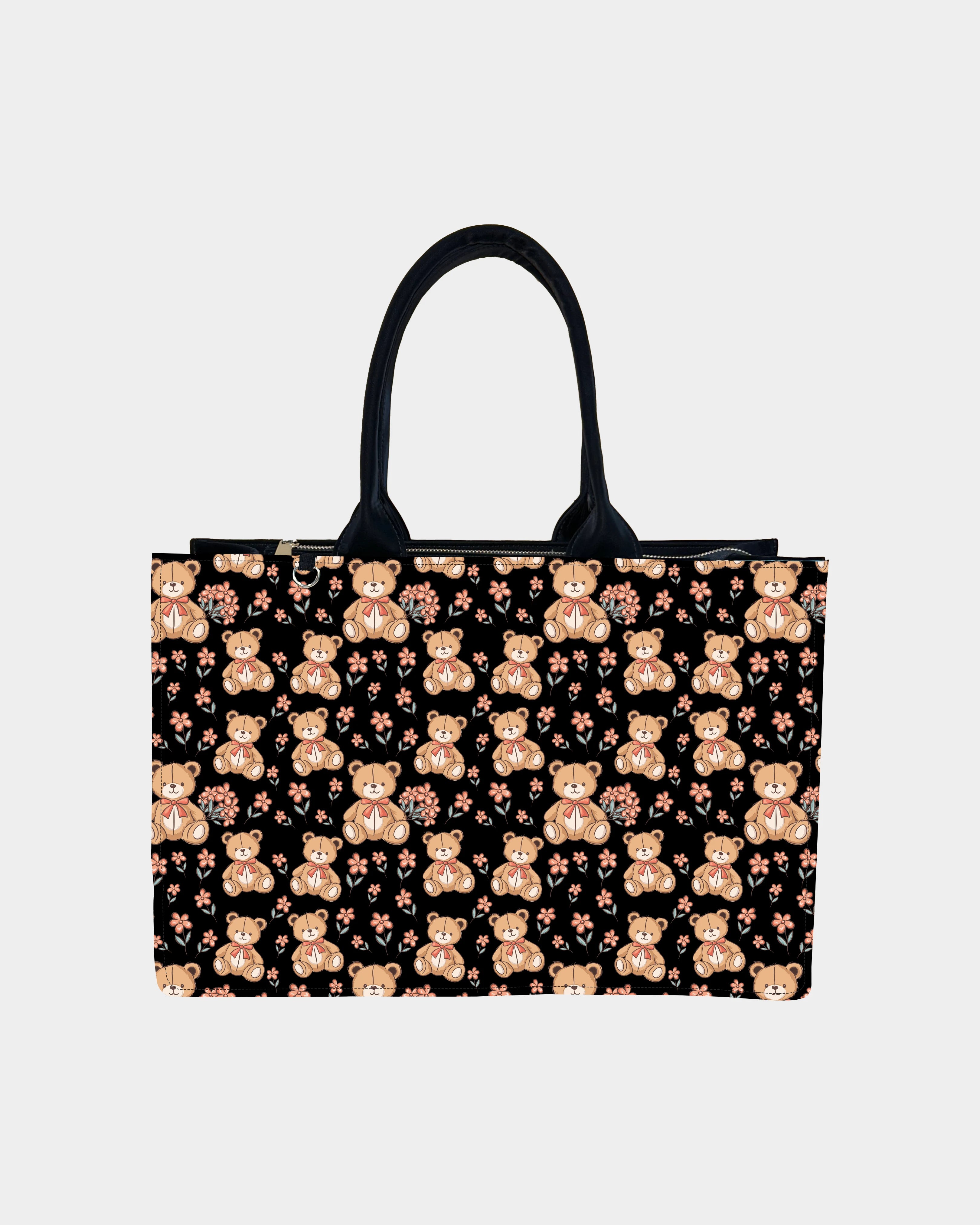 Cute Teddy Bear Designer Tote Bag – Floral & Girly Aesthetic