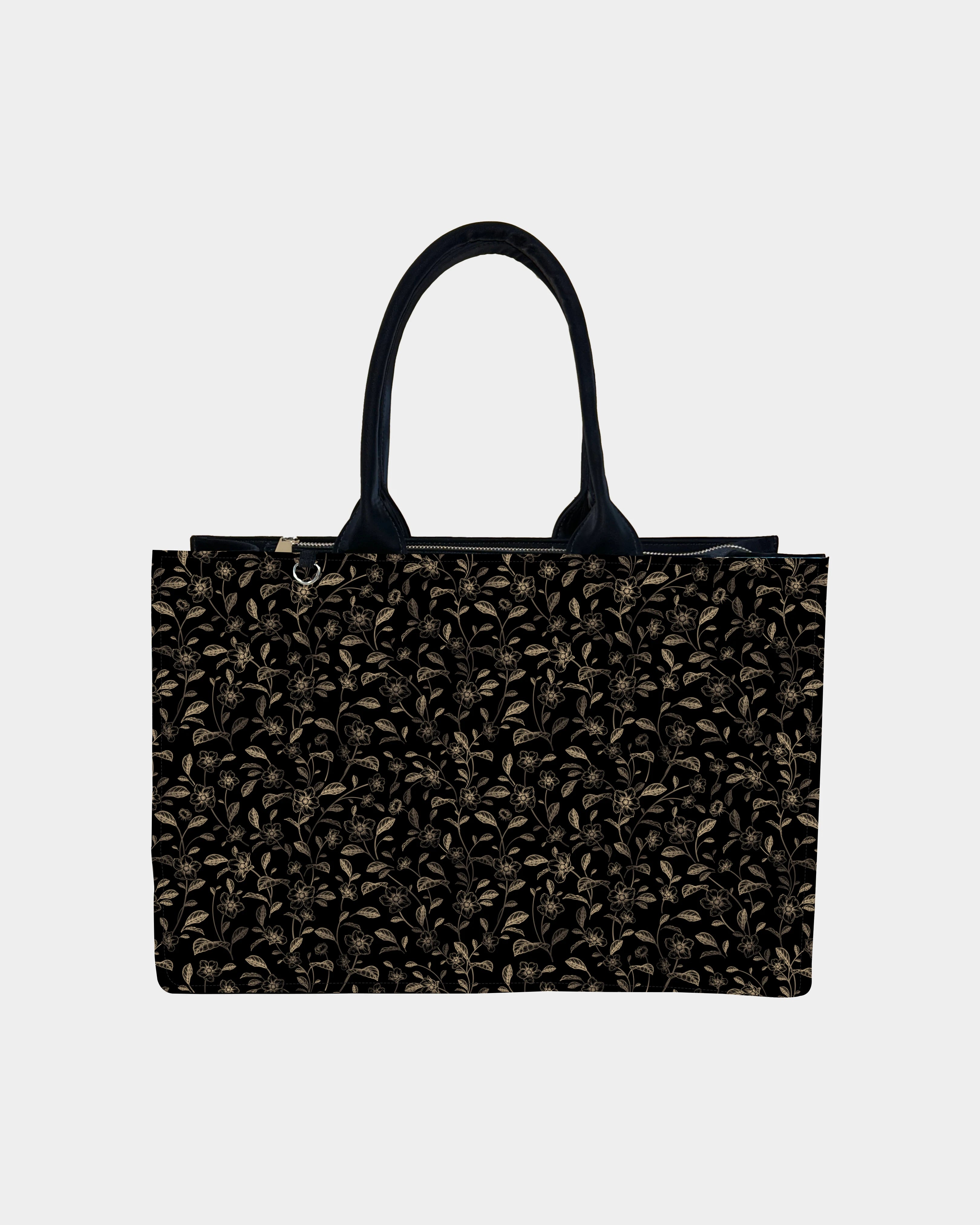 Dark Gold Flower Designer Tote Bag – Vintage Floral Line Art