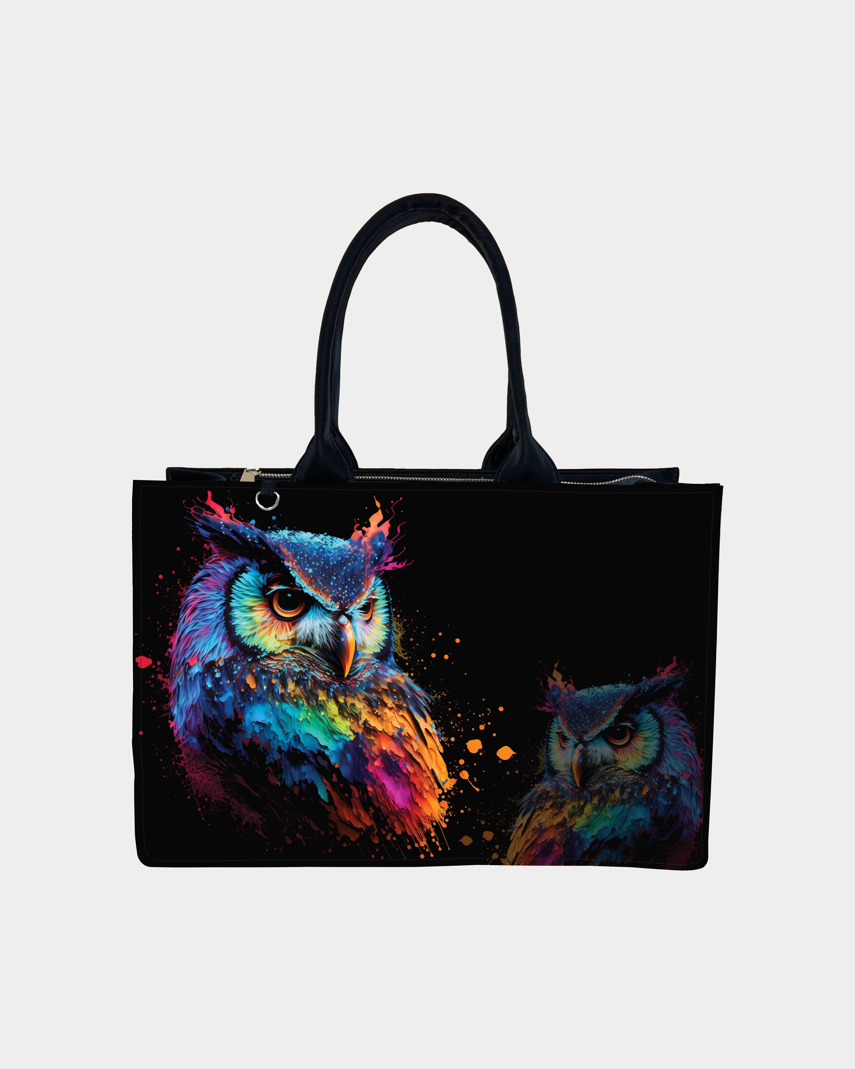 Neon Owl Art Designer Tote Bag – Regal & Radiant