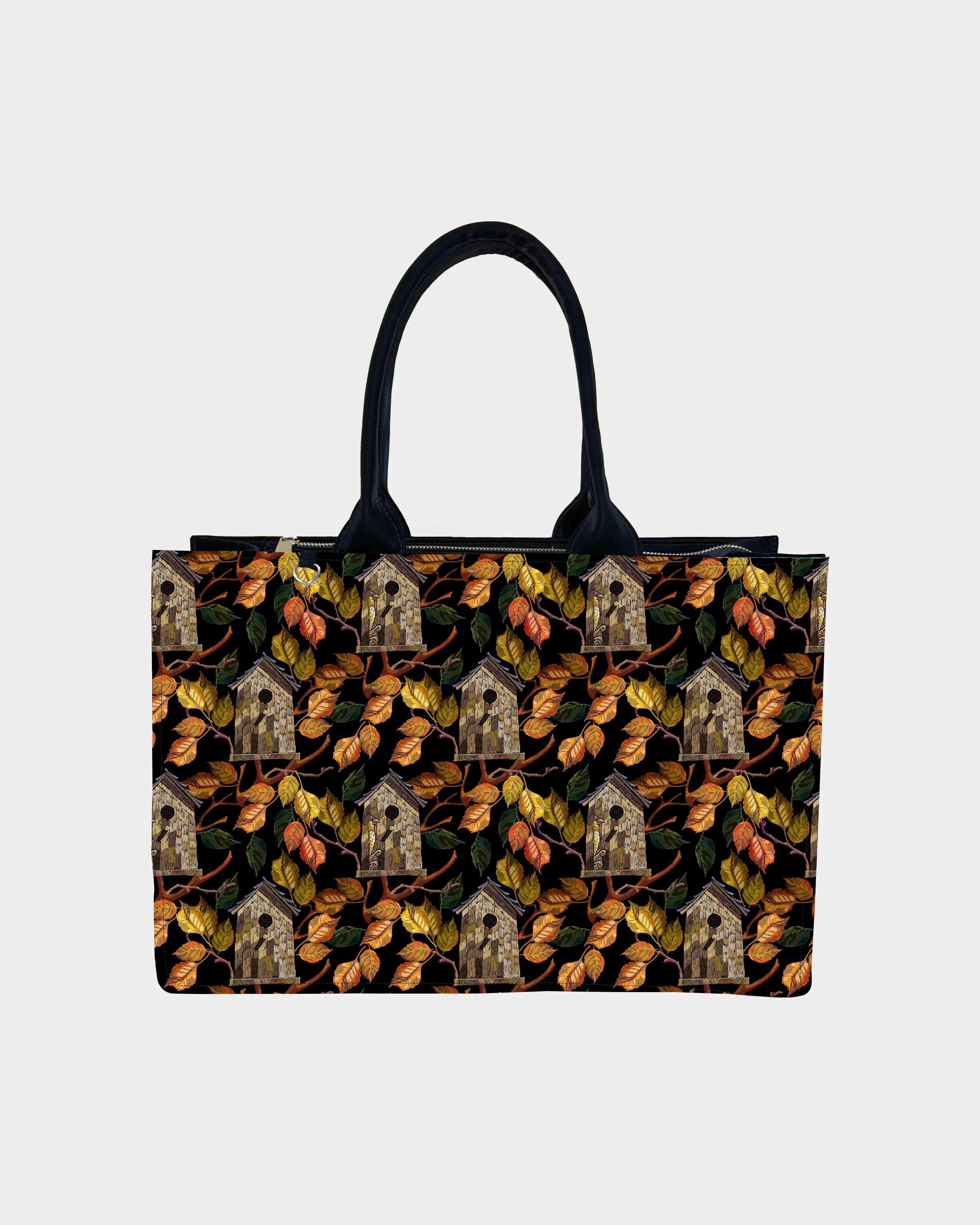 Rustic Birdhouse Designer Tote Bag – Autumn Forest Vibes