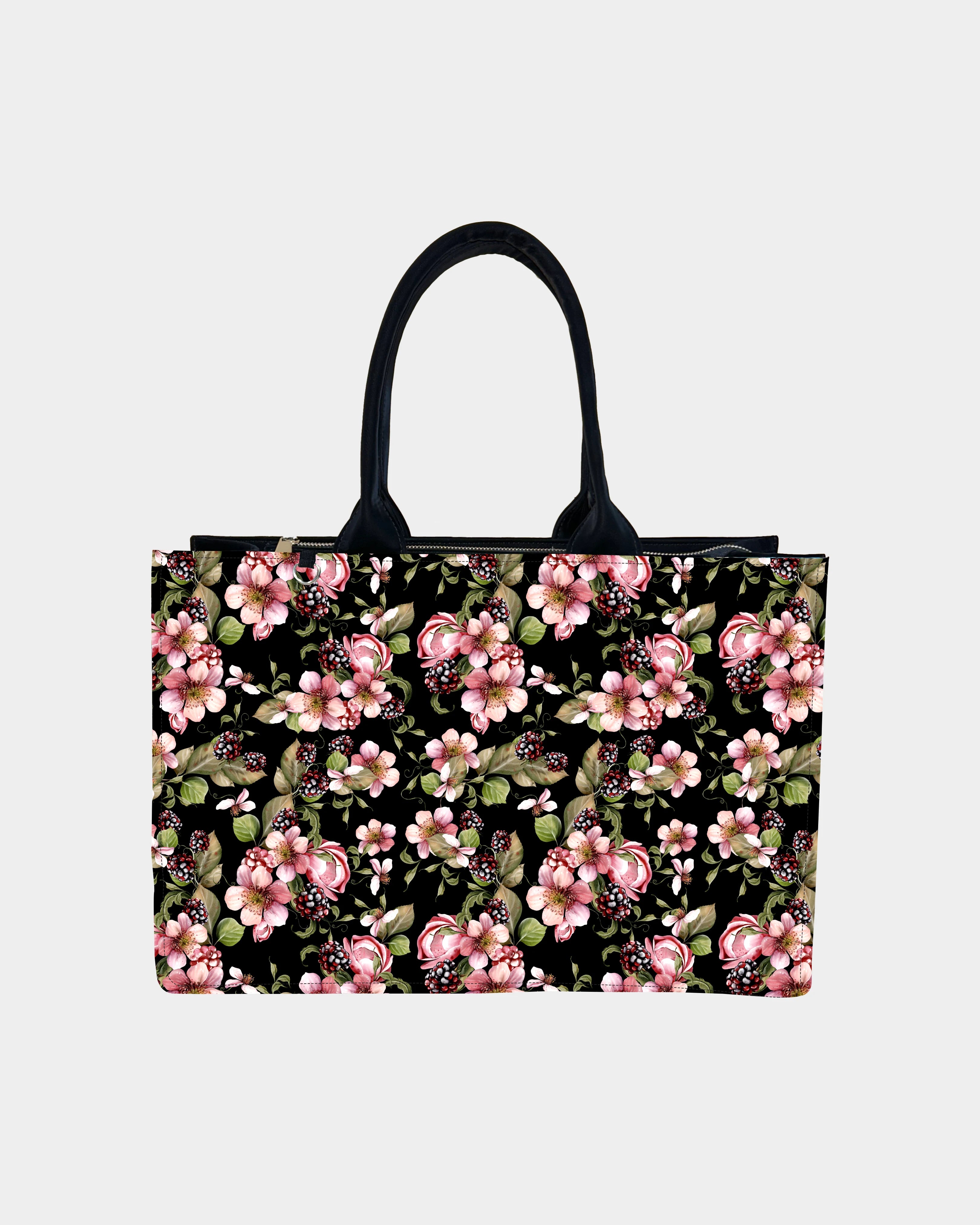 Twilight Blackberry Blossom Designer Tote Bag –  Bold, Botanical & Bespoke