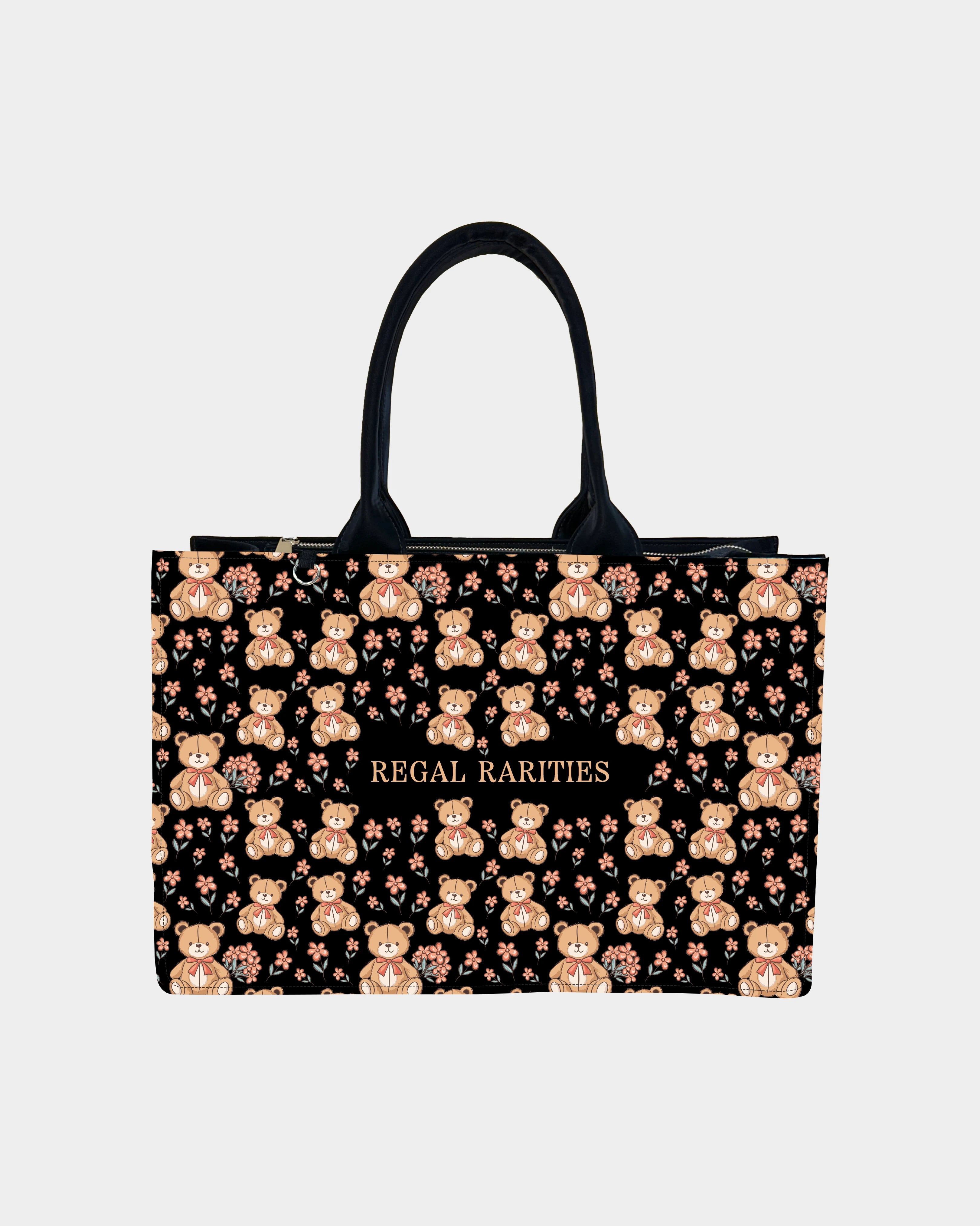 Cute Teddy Bear Customized Tote Bag – Floral & Girly Aesthetic
