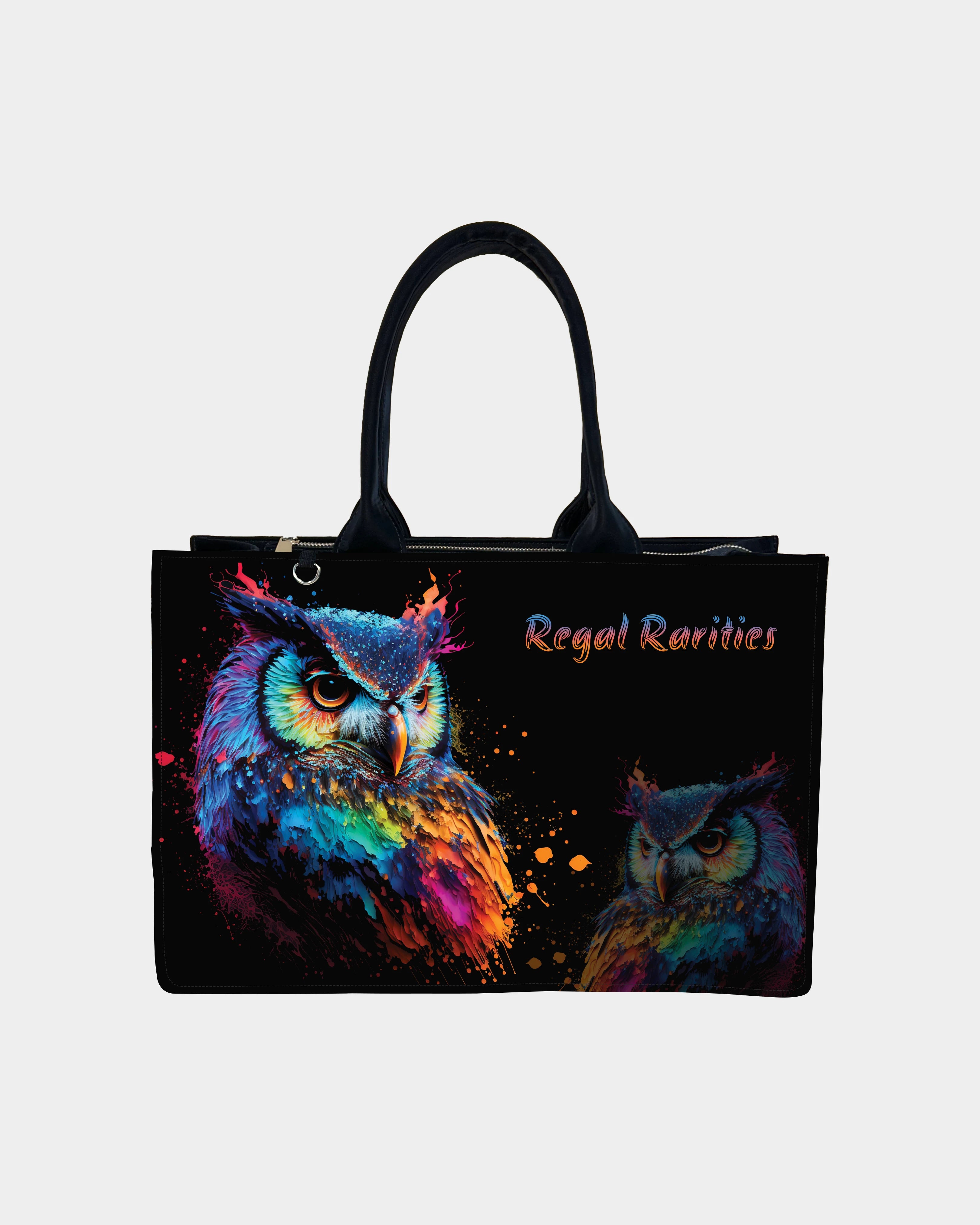 Neon Owl Art Customized Tote Bag – Regal & Radiant