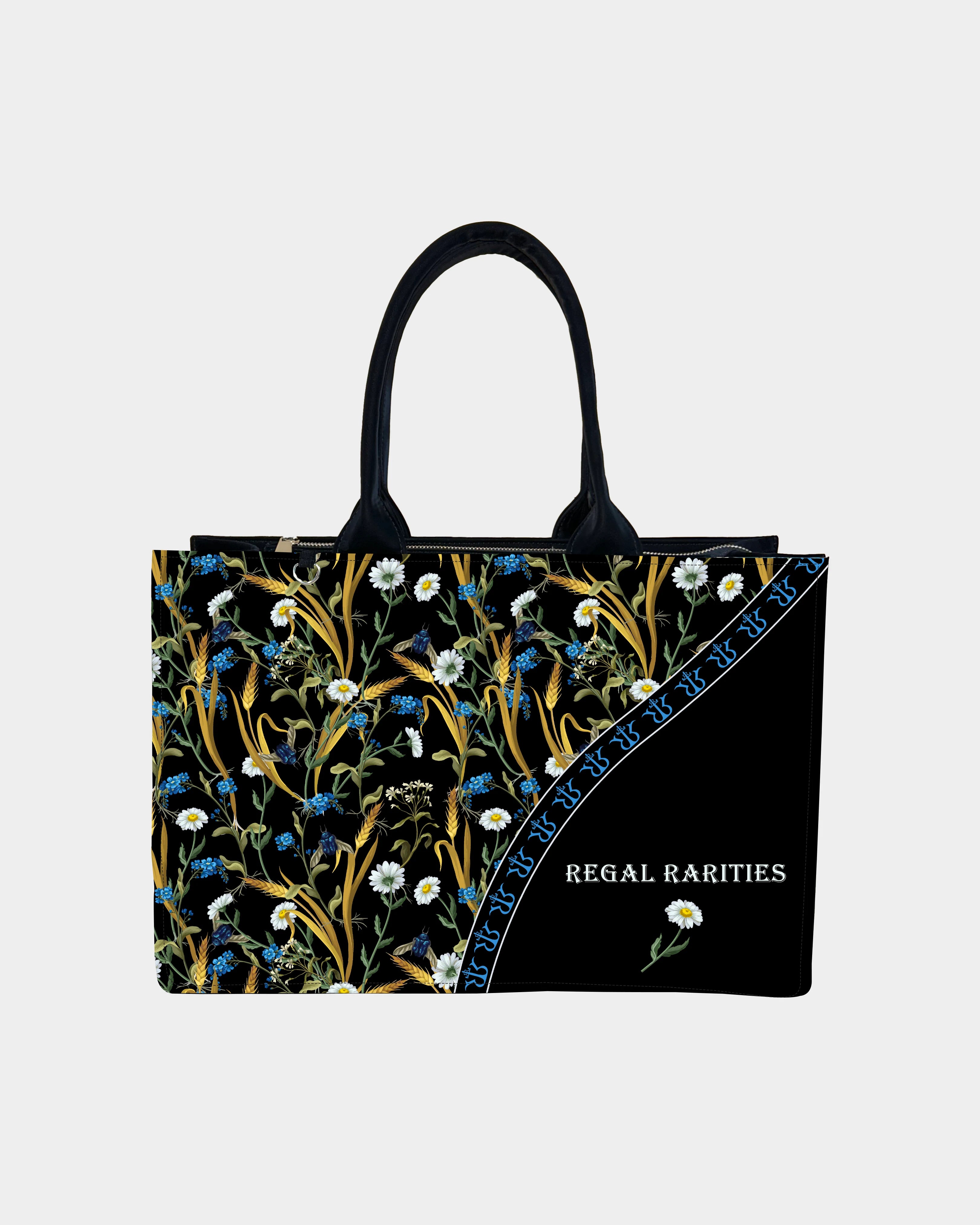 Chic Farm Field Floral Customized Tote Bag – Daisies & Autumn Grains
