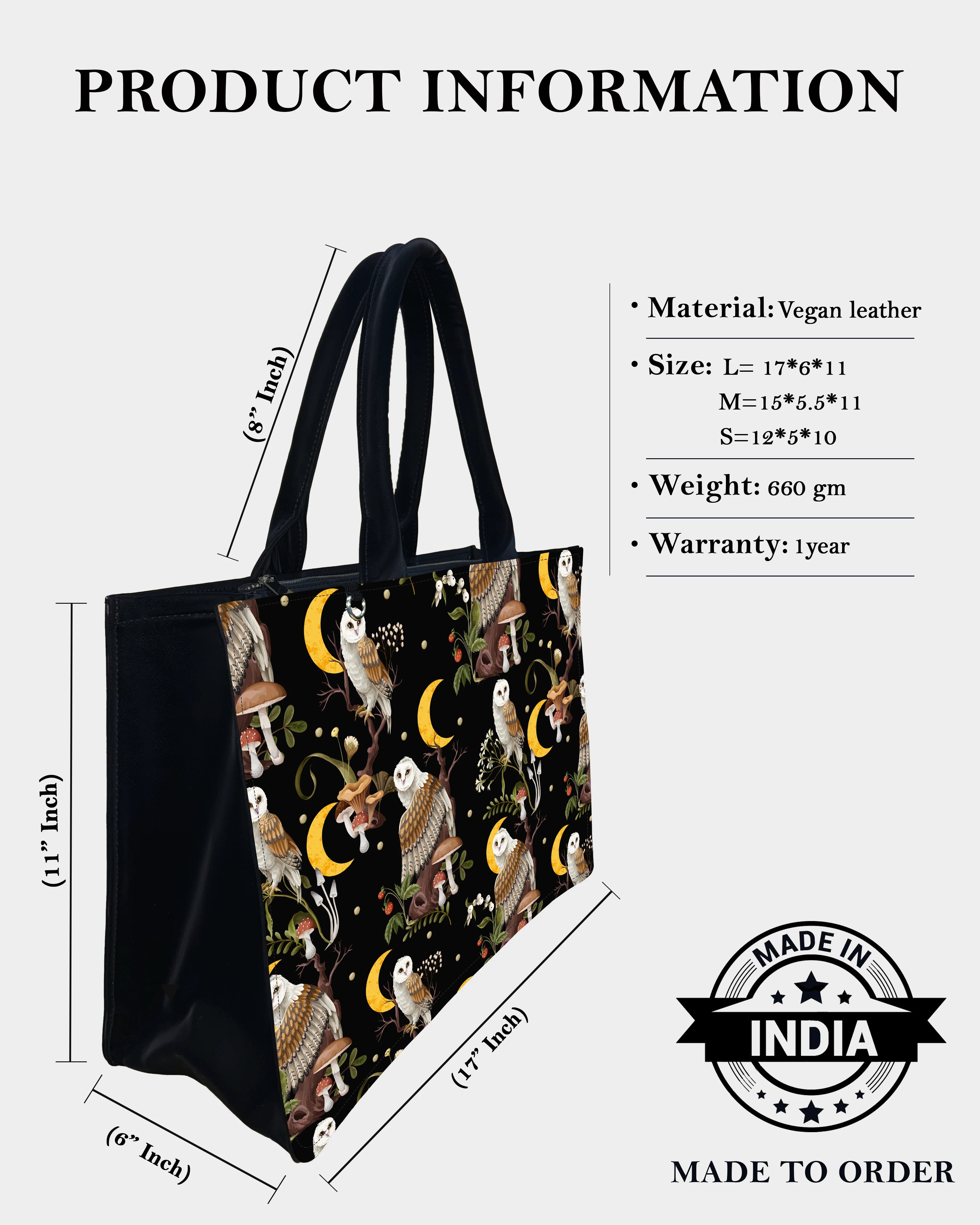 Celestial Owl & Mushroom Designer Tote Bag – Dreamy Woodland Whimsy
