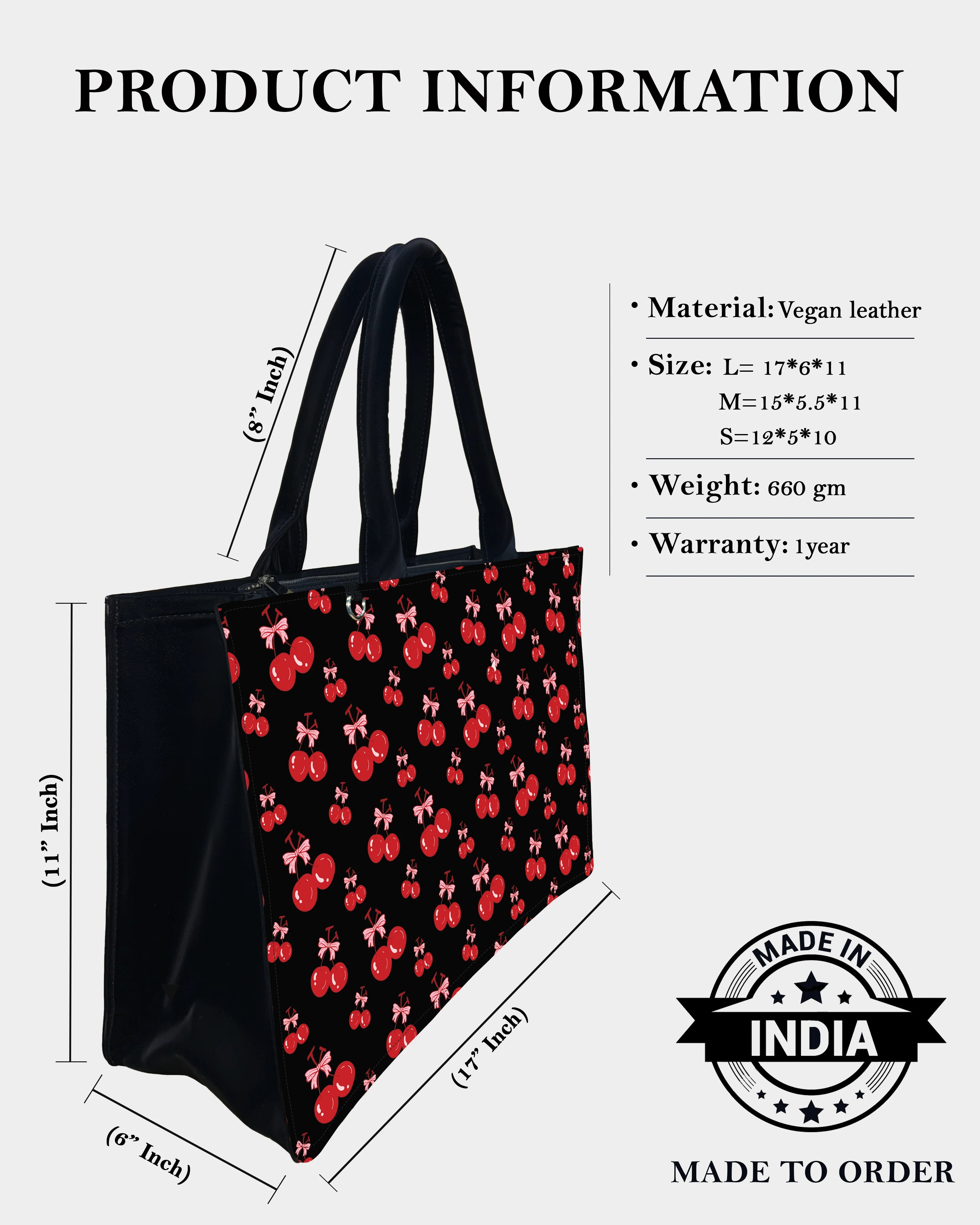 Cherry Love Bow Designer Tote Bag – Cute & Trendy Design