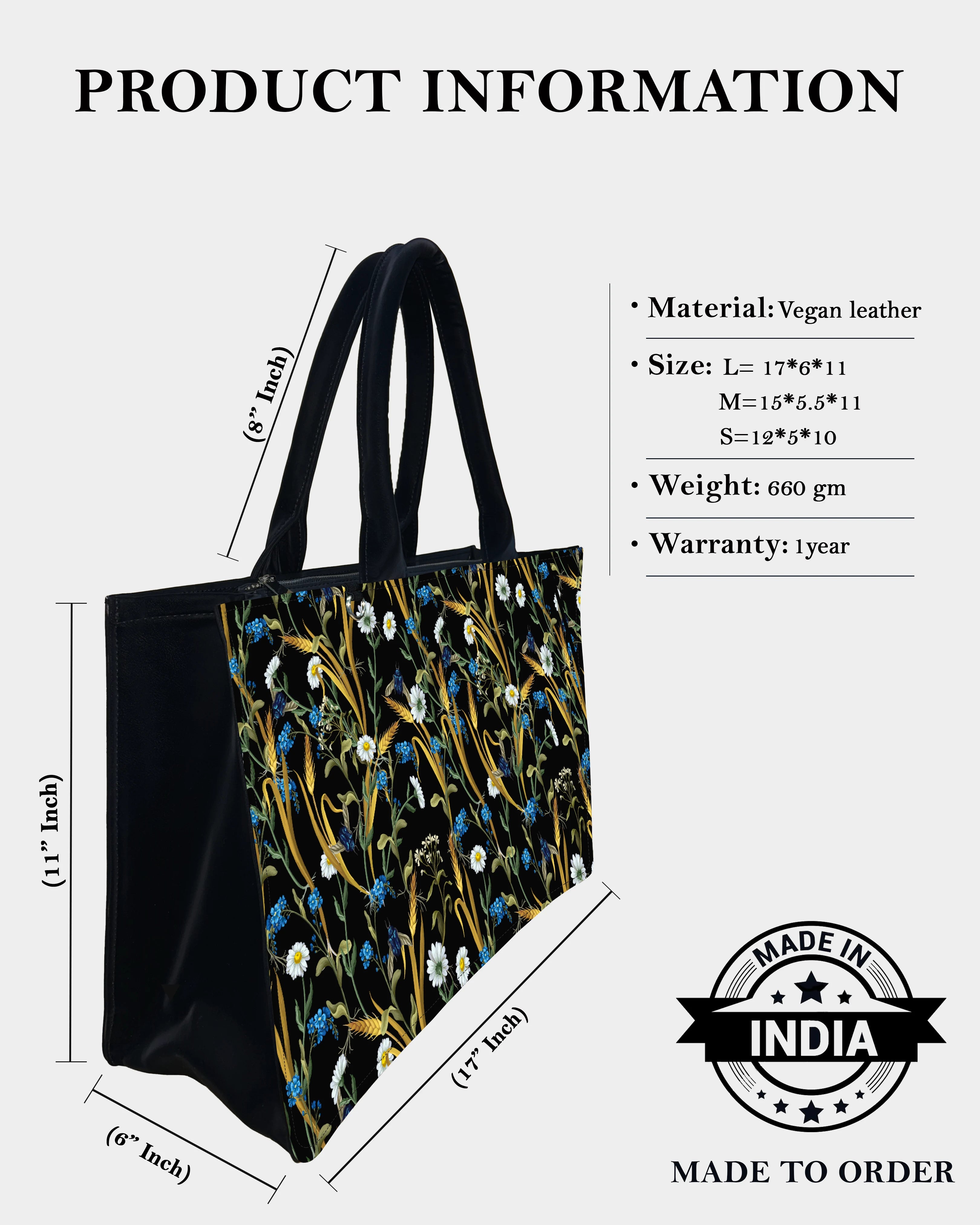 Chic Farm Field Floral Designer Tote Bag – Daisies & Autumn Grains